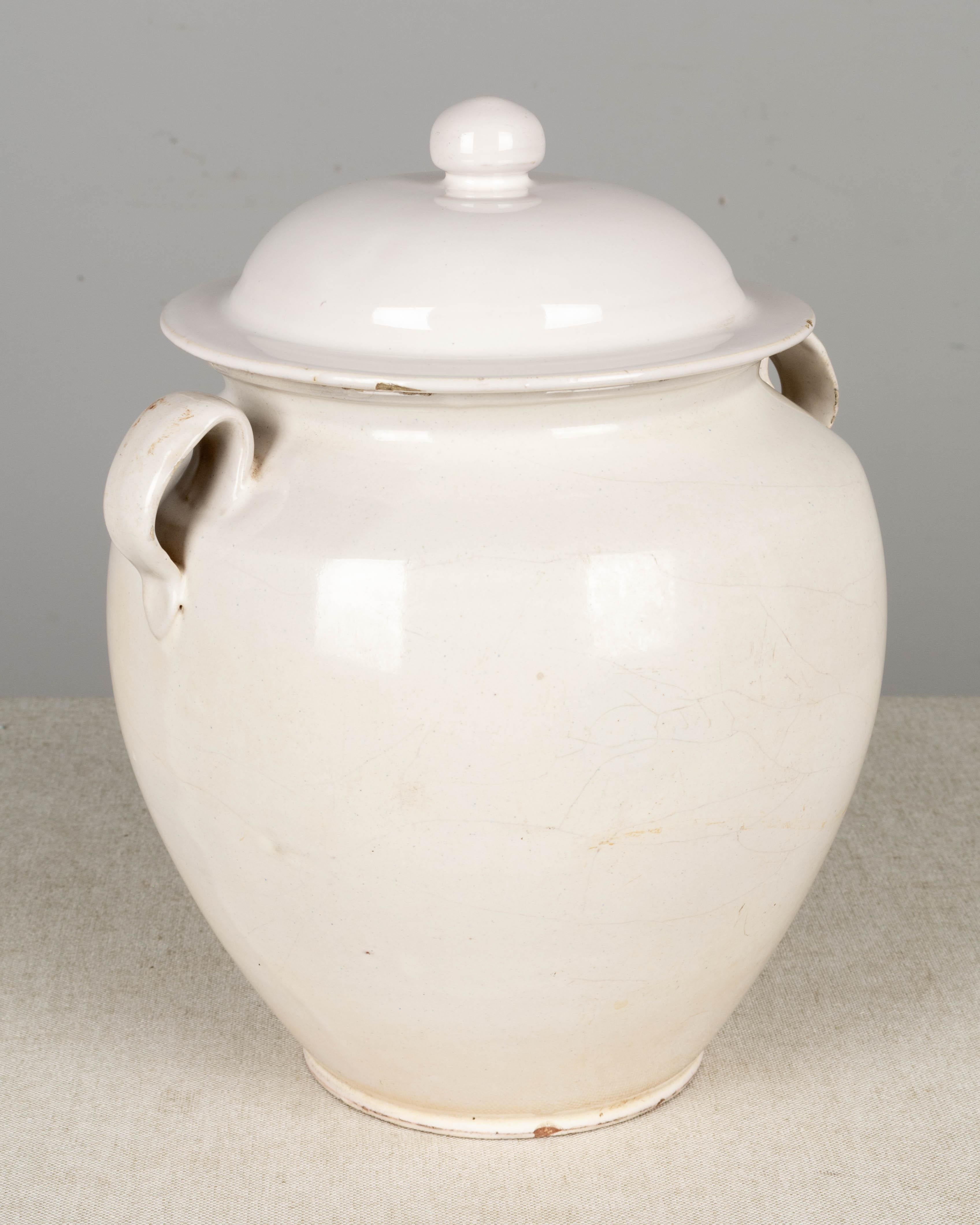 French Provincial 19th Century French White Glazed Confit Pot