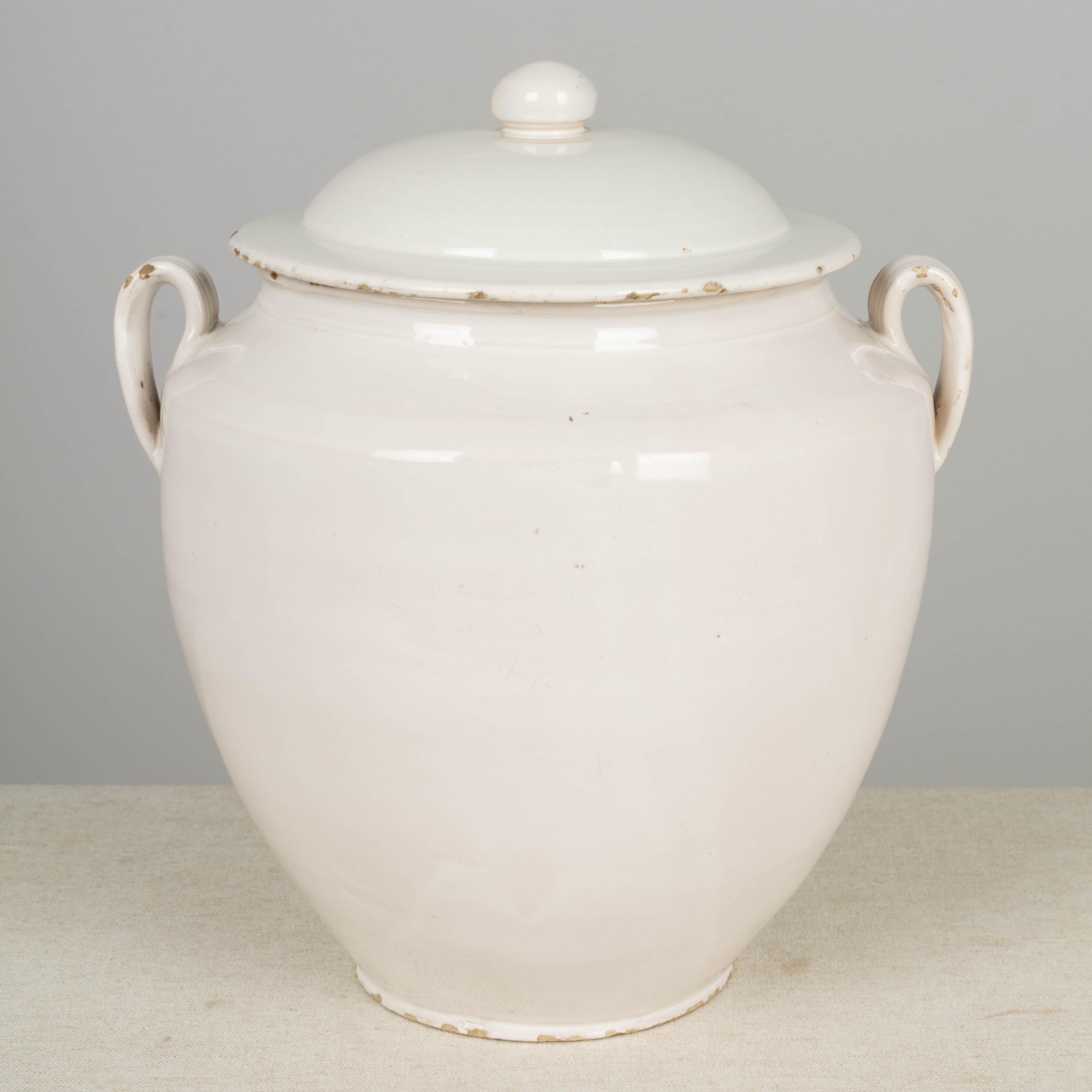 Country 19th Century French White Glazed Confit Pot