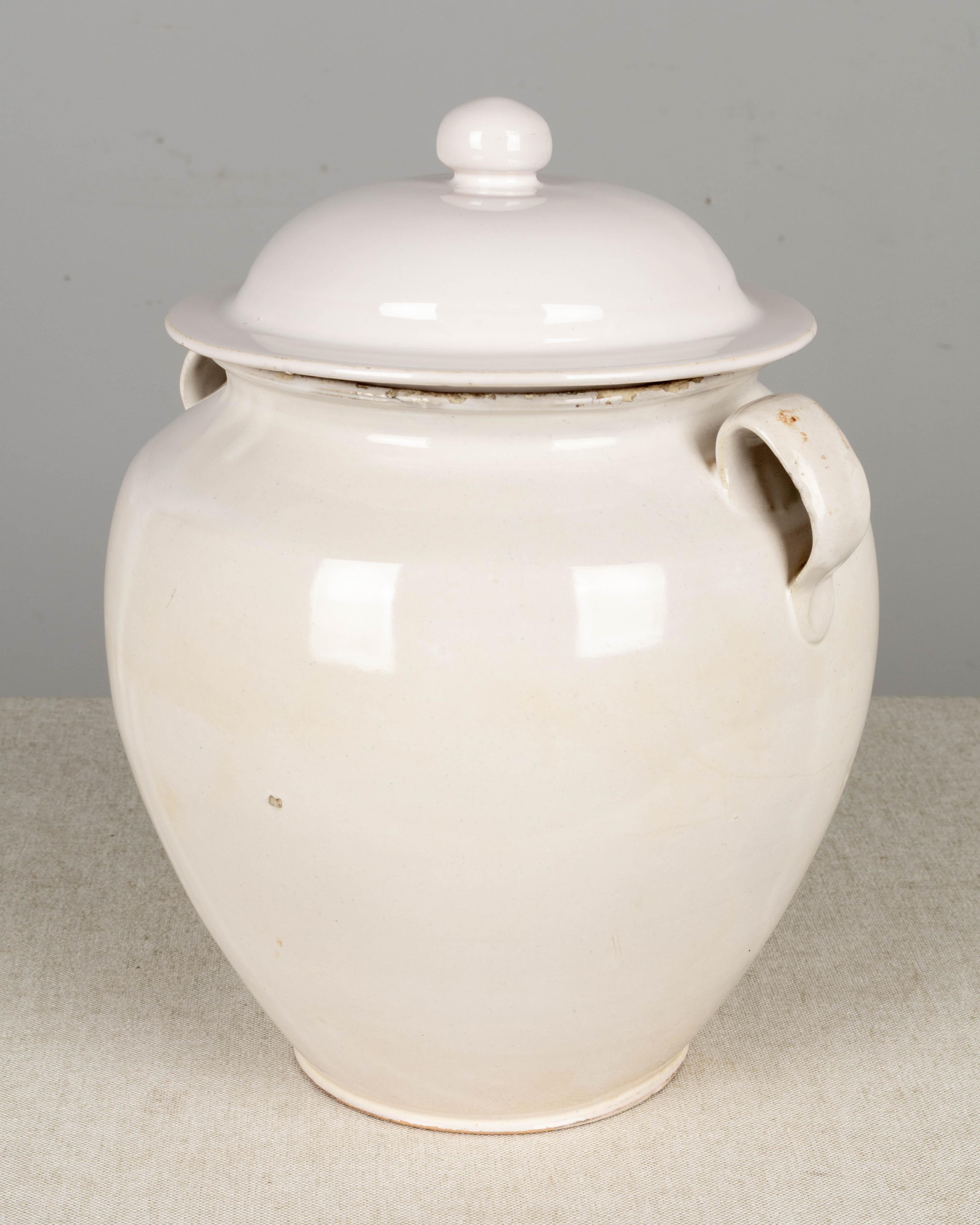 Terracotta 19th Century French White Glazed Confit Pot