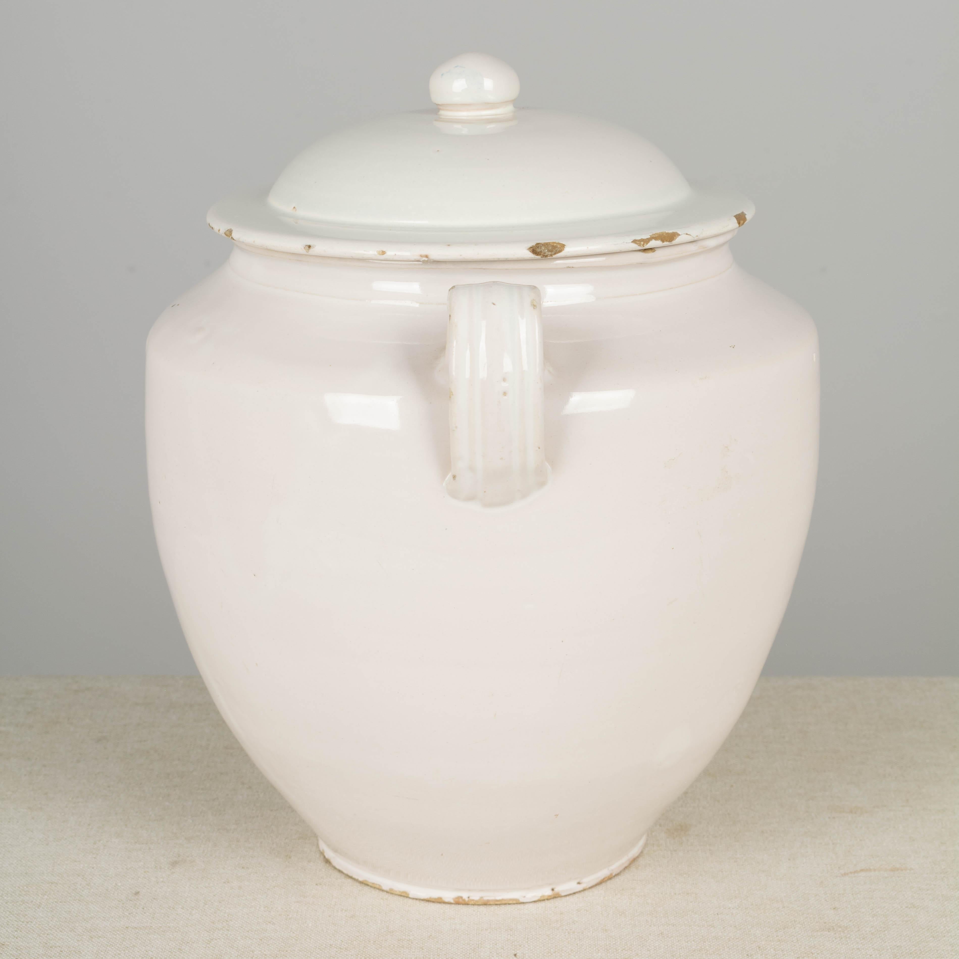Terracotta 19th Century French White Glazed Confit Pot