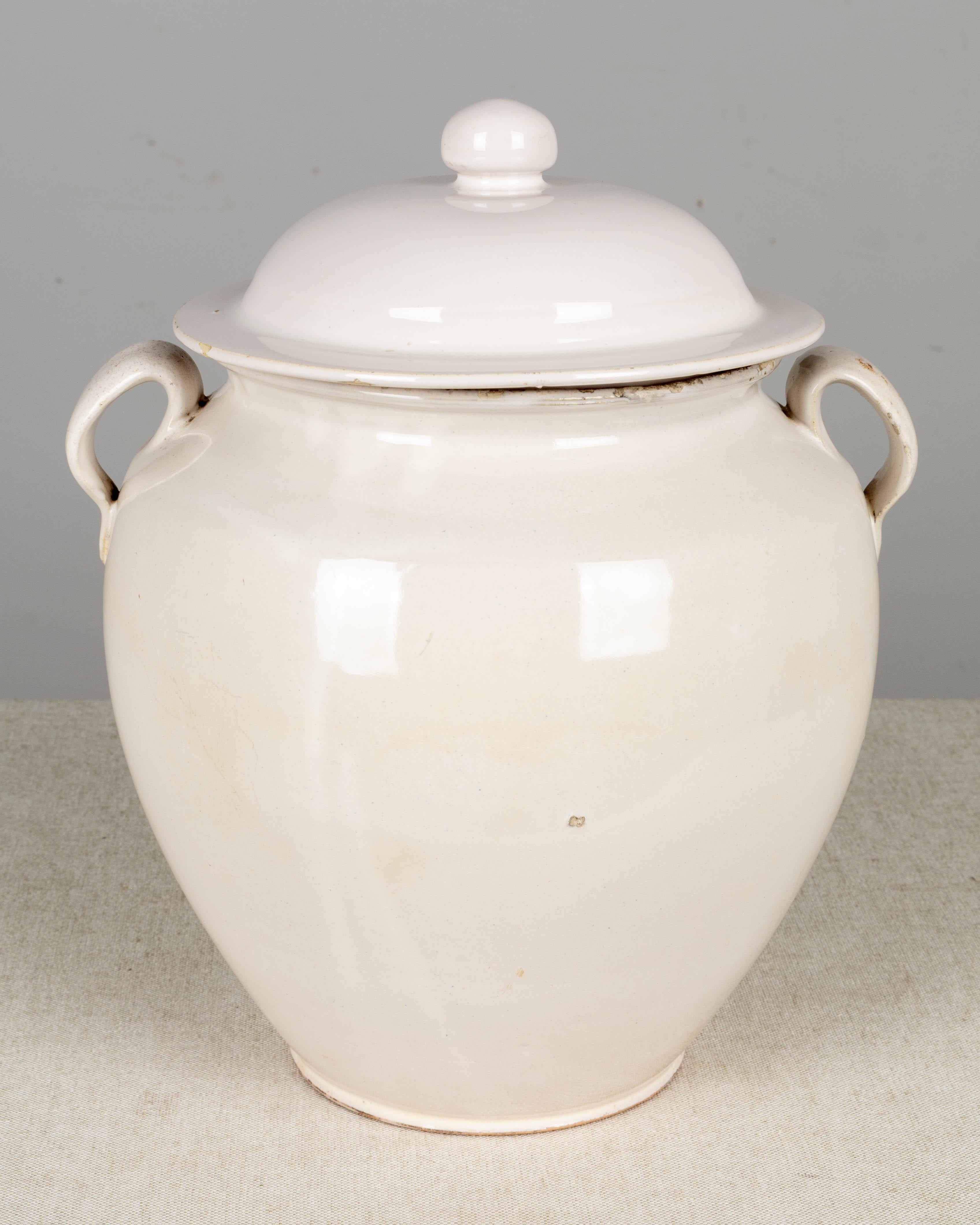 19th Century French White Glazed Confit Pot 1