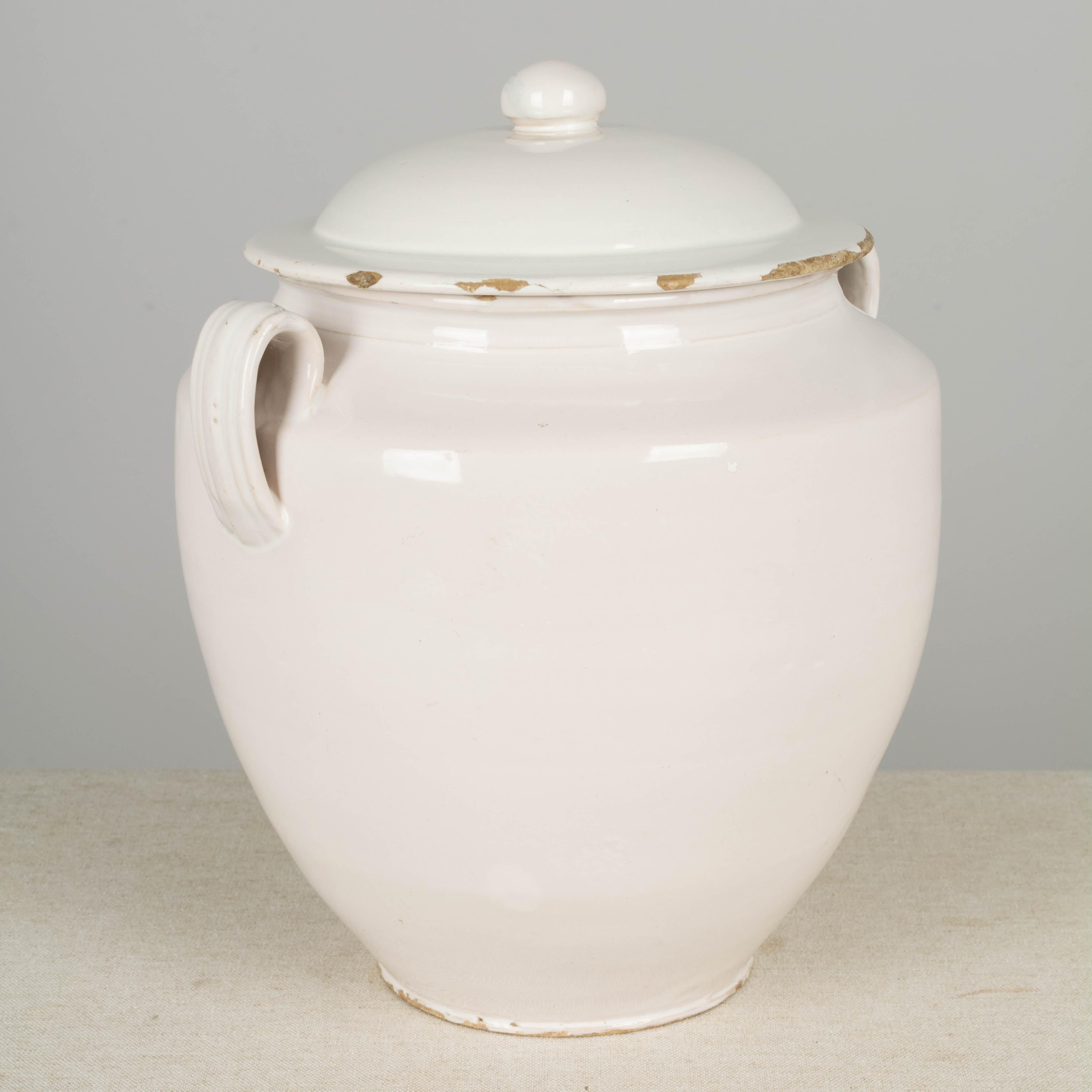 19th Century French White Glazed Confit Pot 1