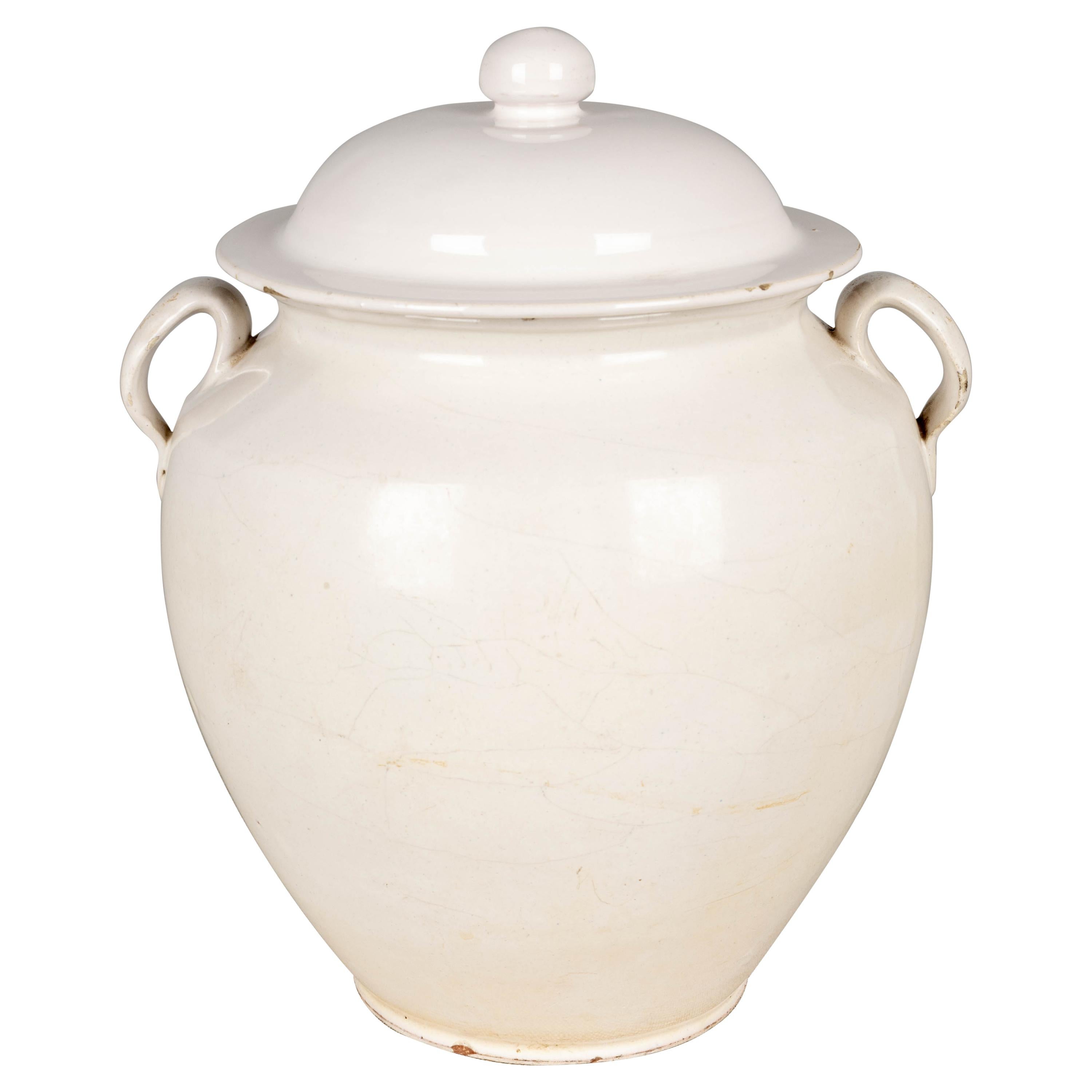 19th Century French White Glazed Confit Pot