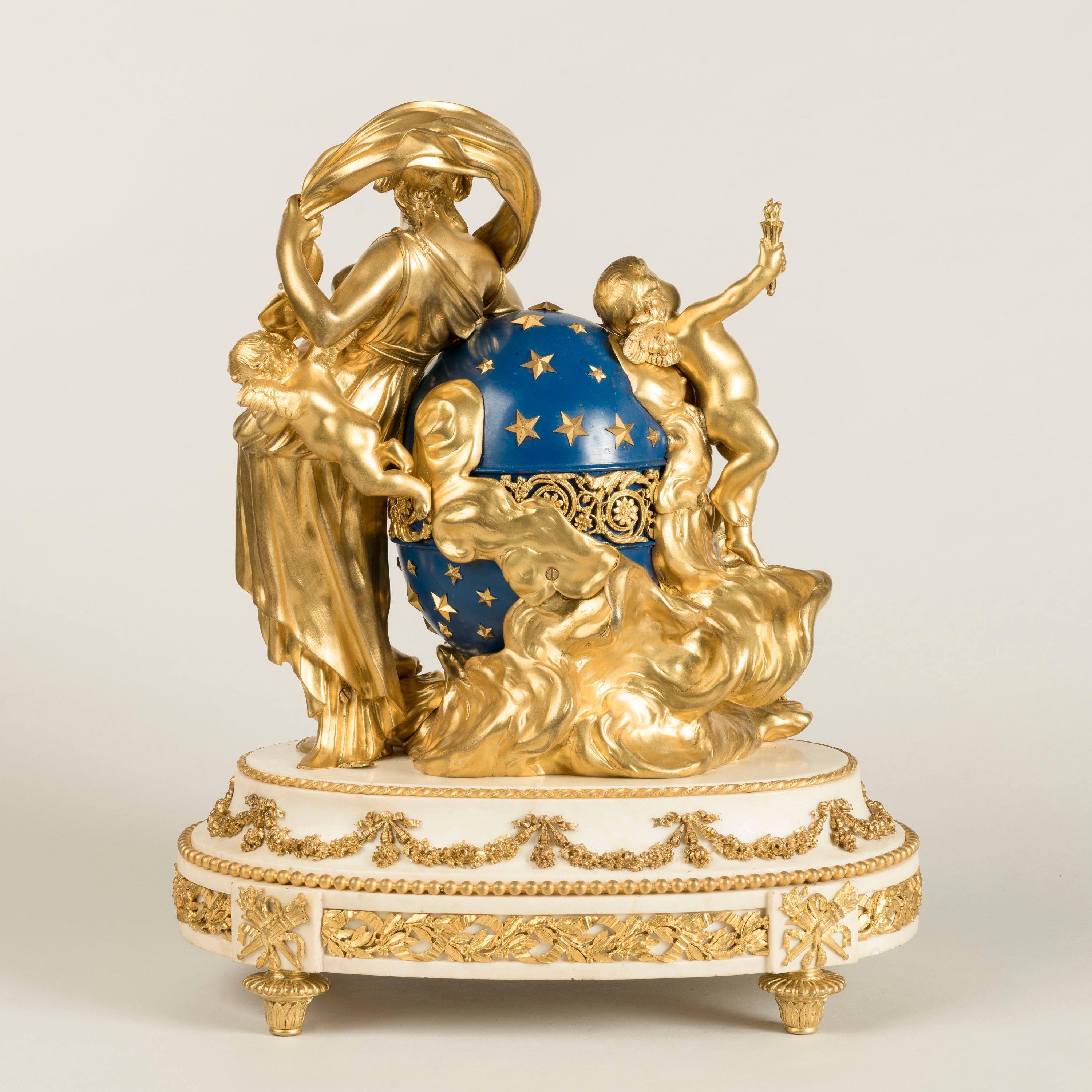 19th Century French White Marble and Gilt Bronze Clock in the Louis XVI Style For Sale 6