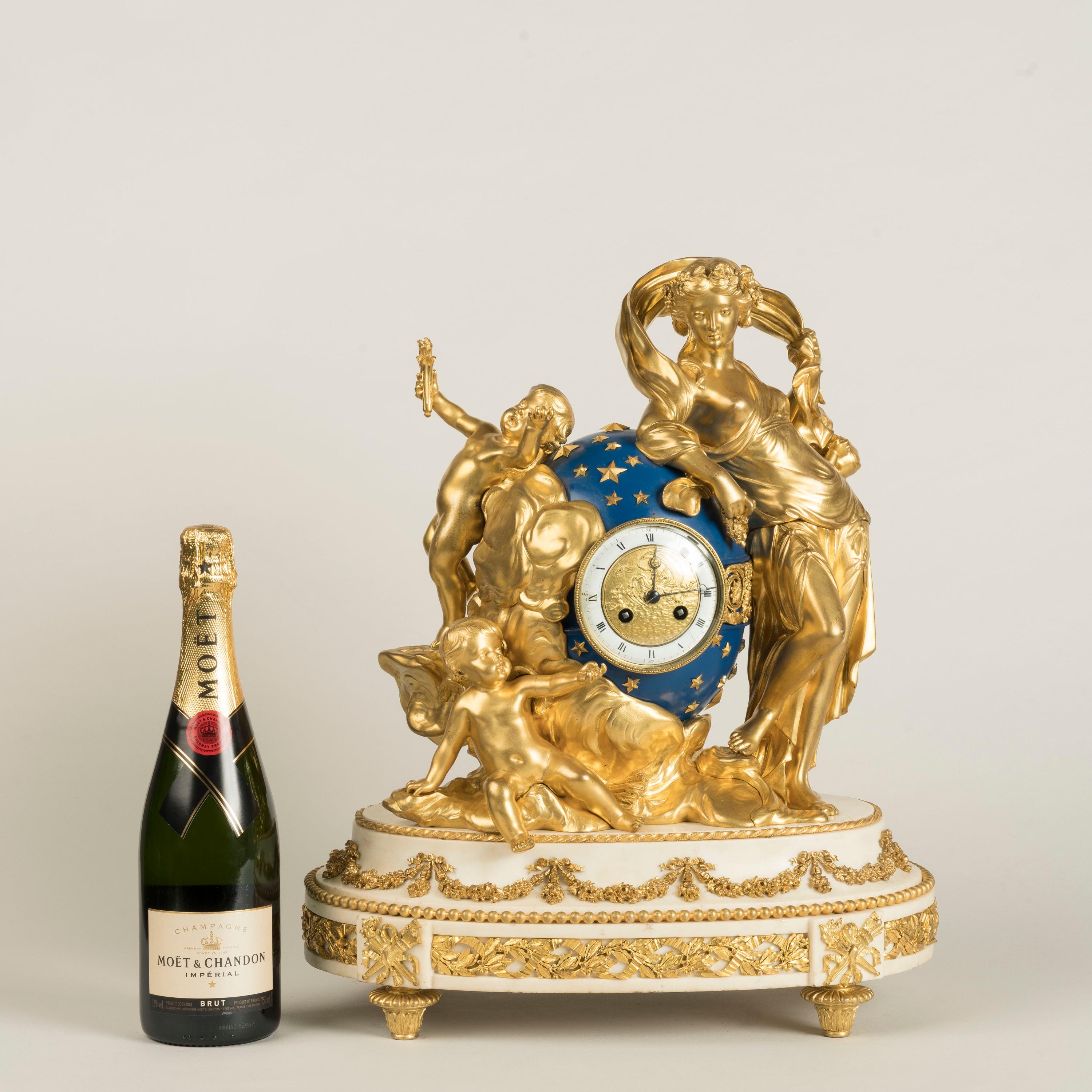 19th Century French White Marble and Gilt Bronze Clock in the Louis XVI Style In Good Condition For Sale In London, GB