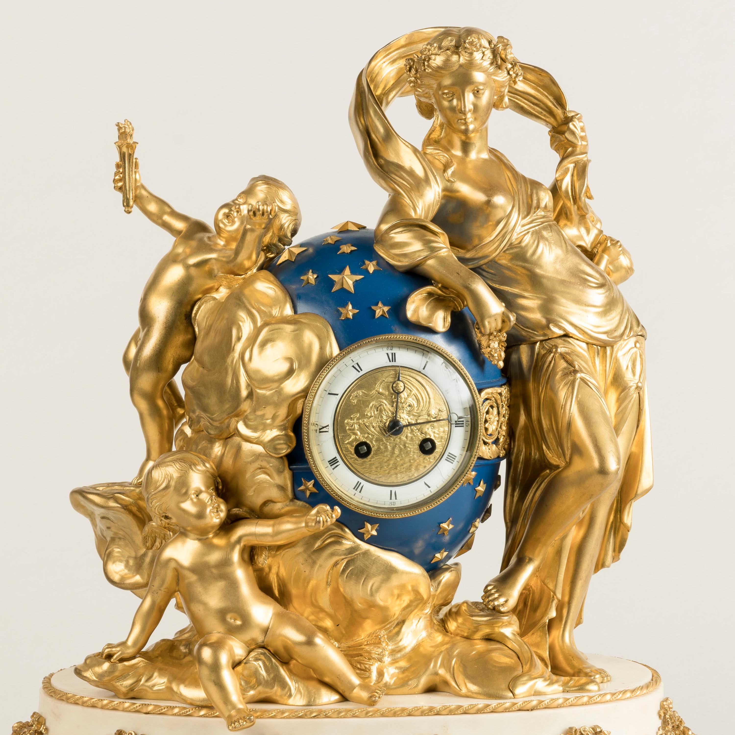 19th Century French White Marble and Gilt Bronze Clock in the Louis XVI Style For Sale 3