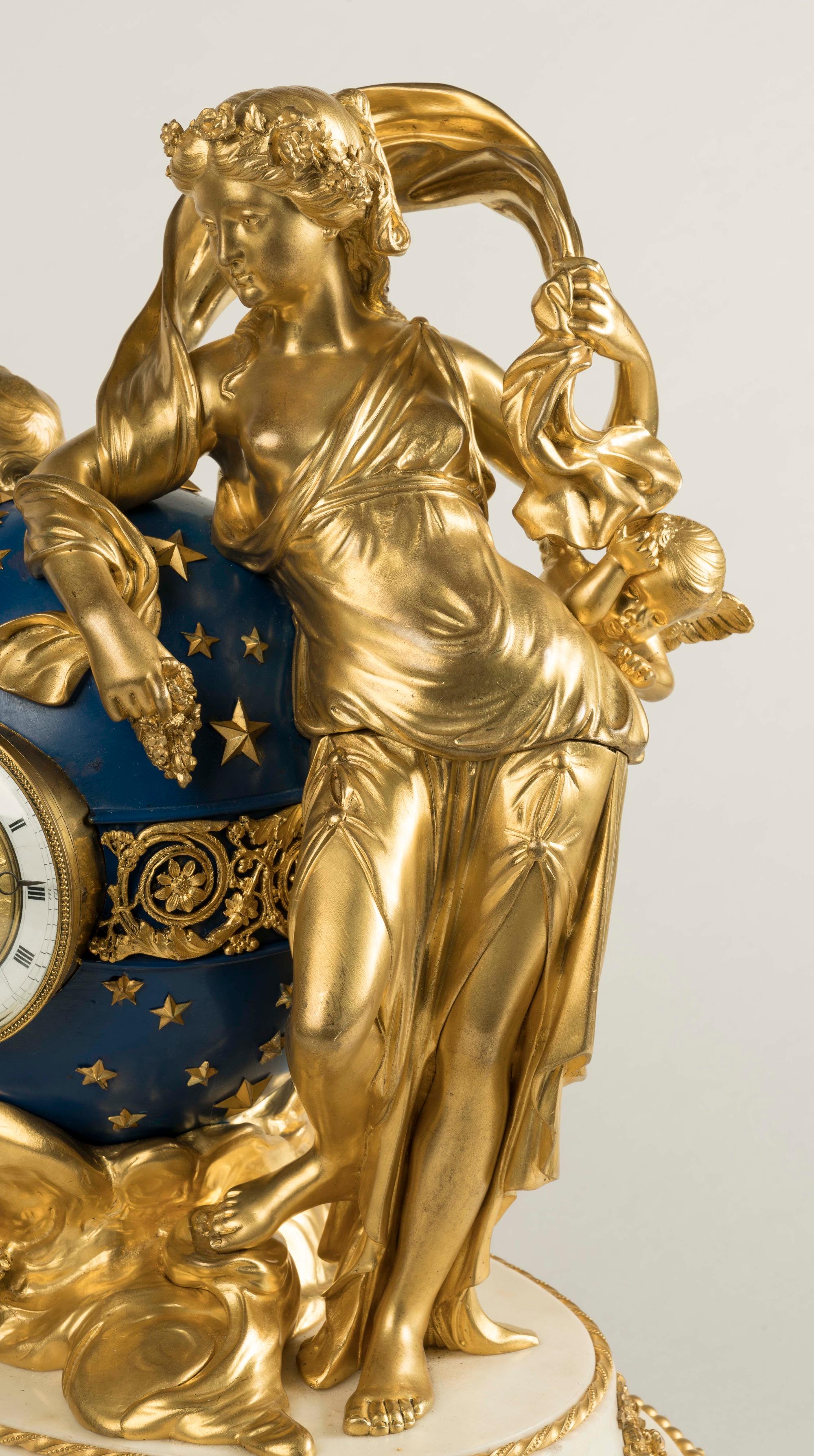 19th Century French White Marble and Gilt Bronze Clock in the Louis XVI Style For Sale 4