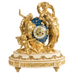 Antique 19th Century French White Marble and Gilt Bronze Clock in the Louis XVI Style