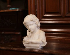 19th Century French White Marble Bust of Young Child "Learning the Alphabet"