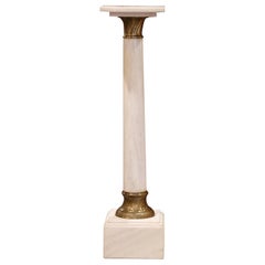 19th Century French White Marble Pedestal with Brass Rings and Swivel Square Top