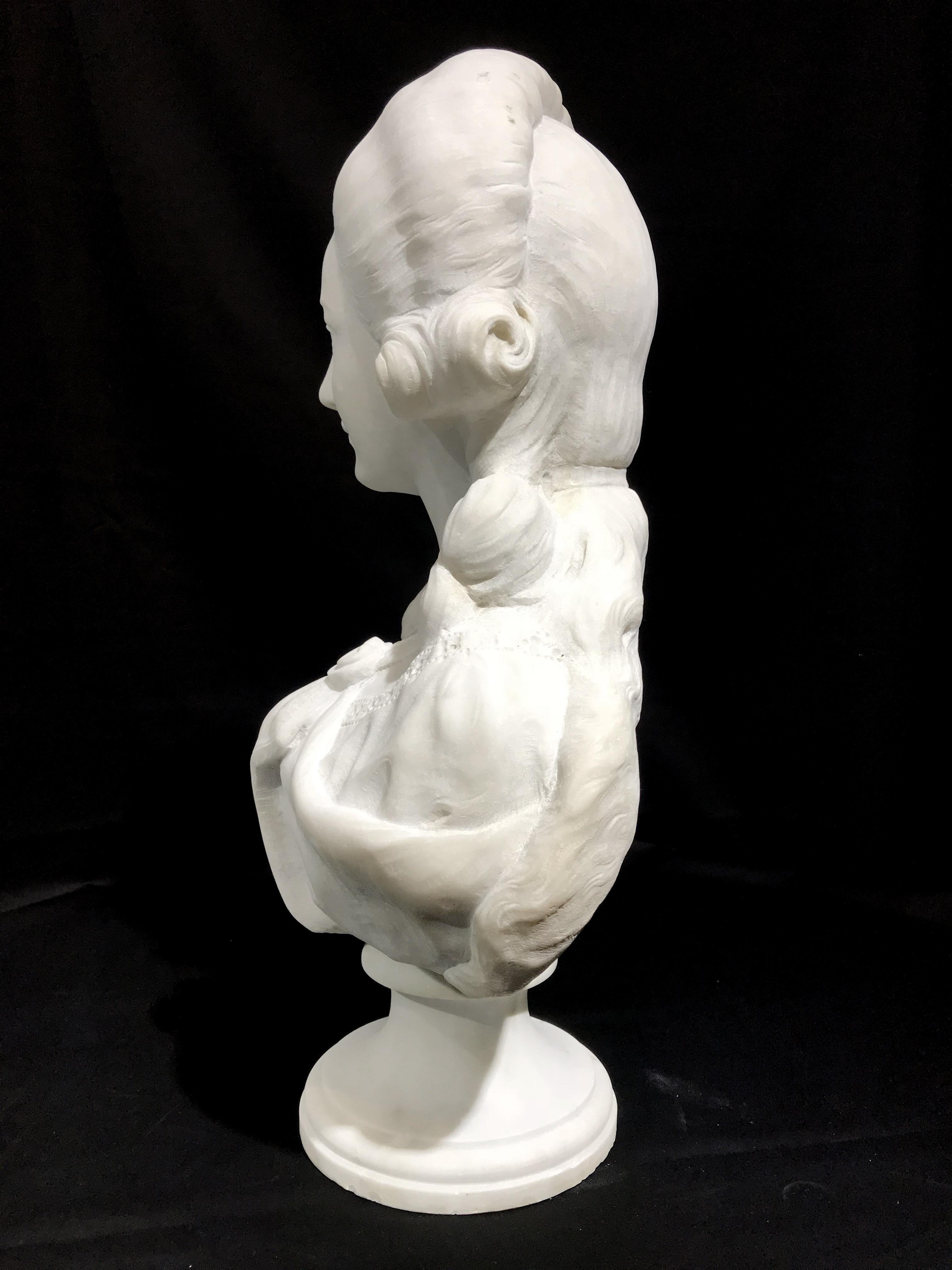 19th Century French White Marble Sculpture Bust of Queen Marie Antoinette Signed For Sale 5
