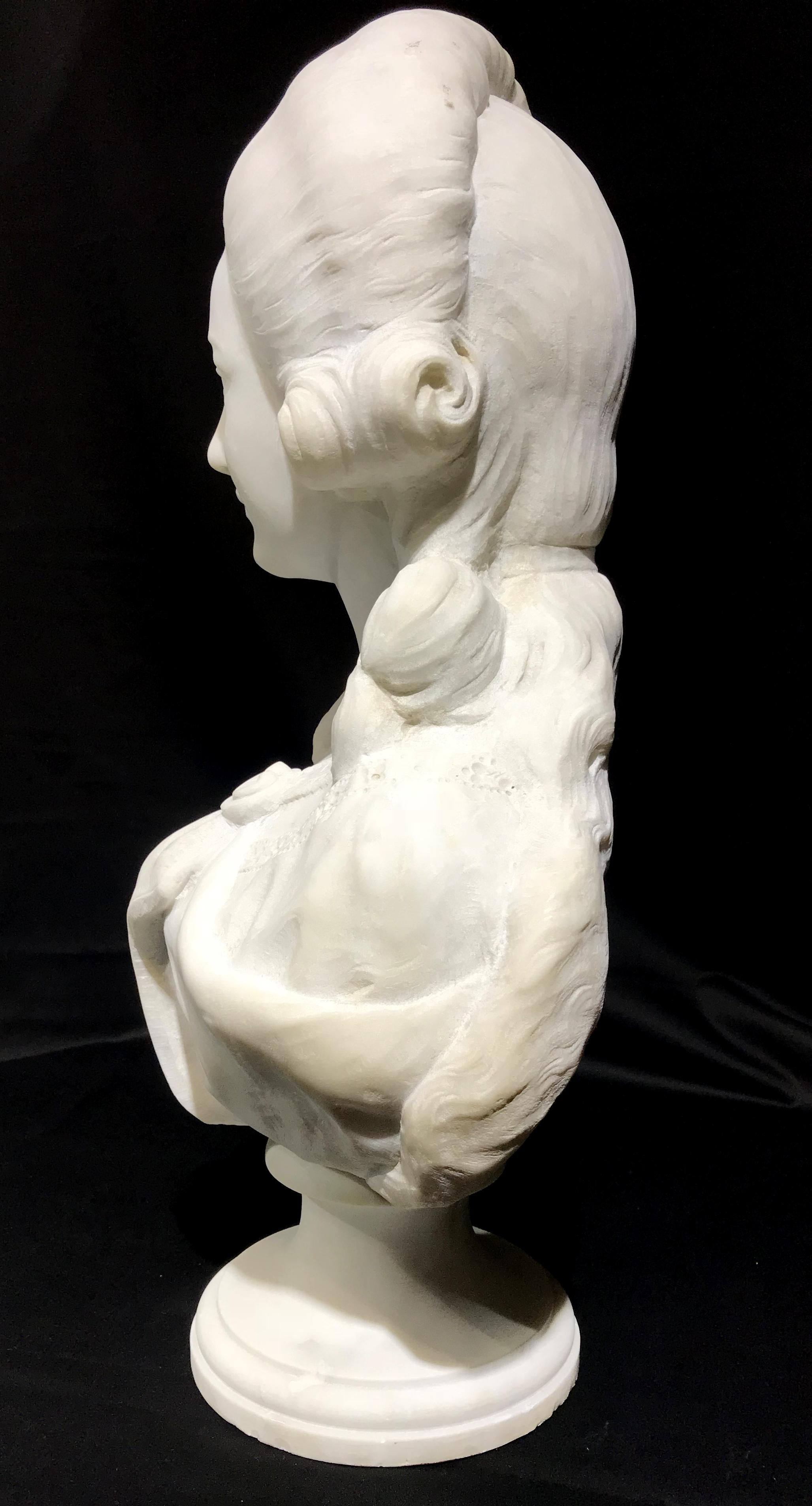 19th Century French White Marble Sculpture Bust of Queen Marie Antoinette Signed For Sale 6