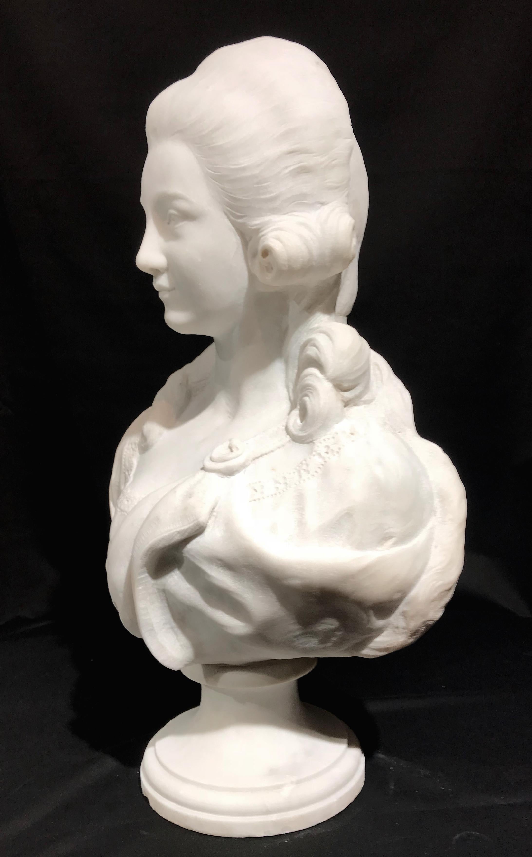 19th Century French White Marble Sculpture Bust of Queen Marie Antoinette Signed For Sale 8