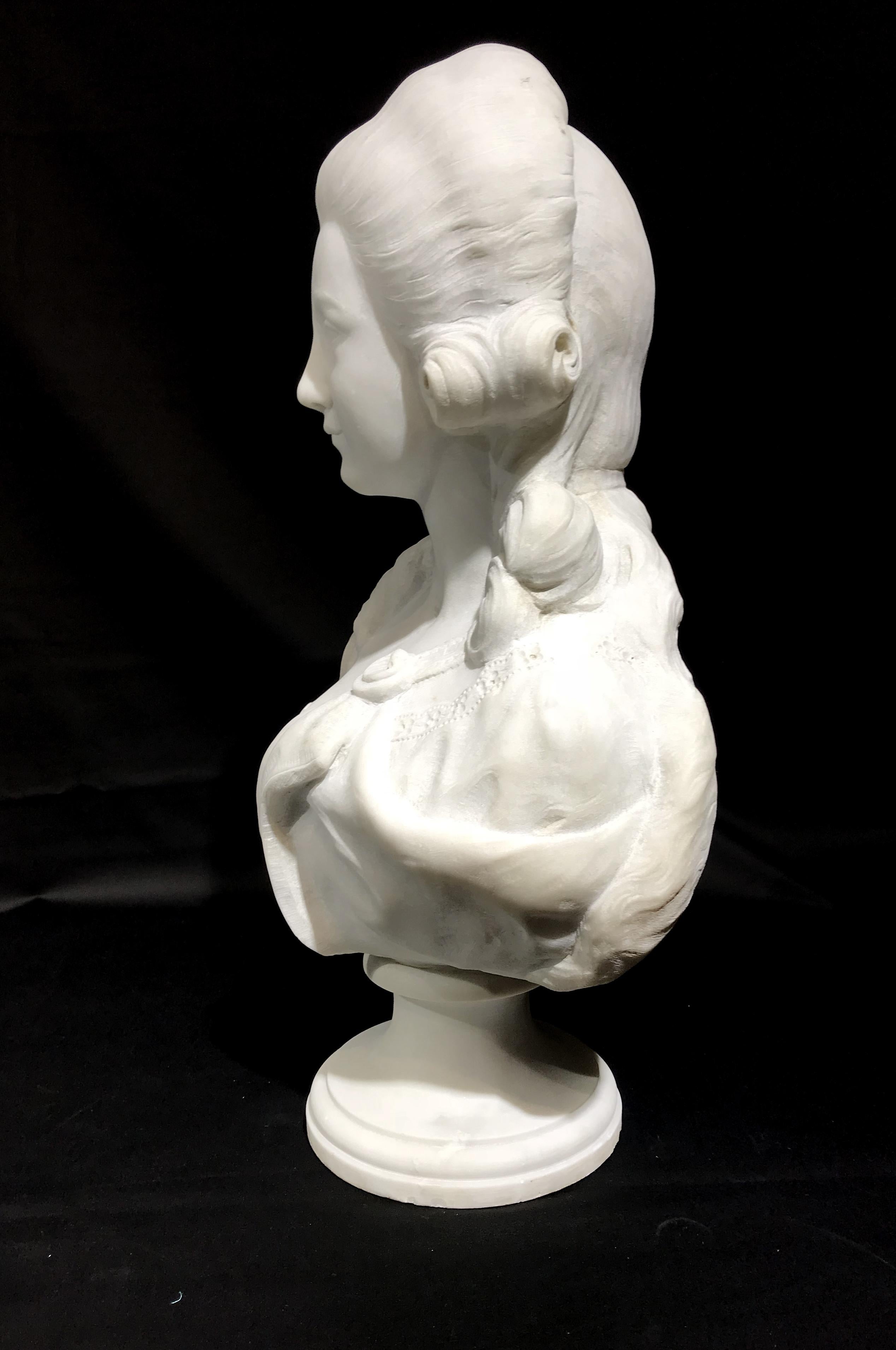 19th Century French White Marble Sculpture Bust of Queen Marie Antoinette Signed For Sale 9
