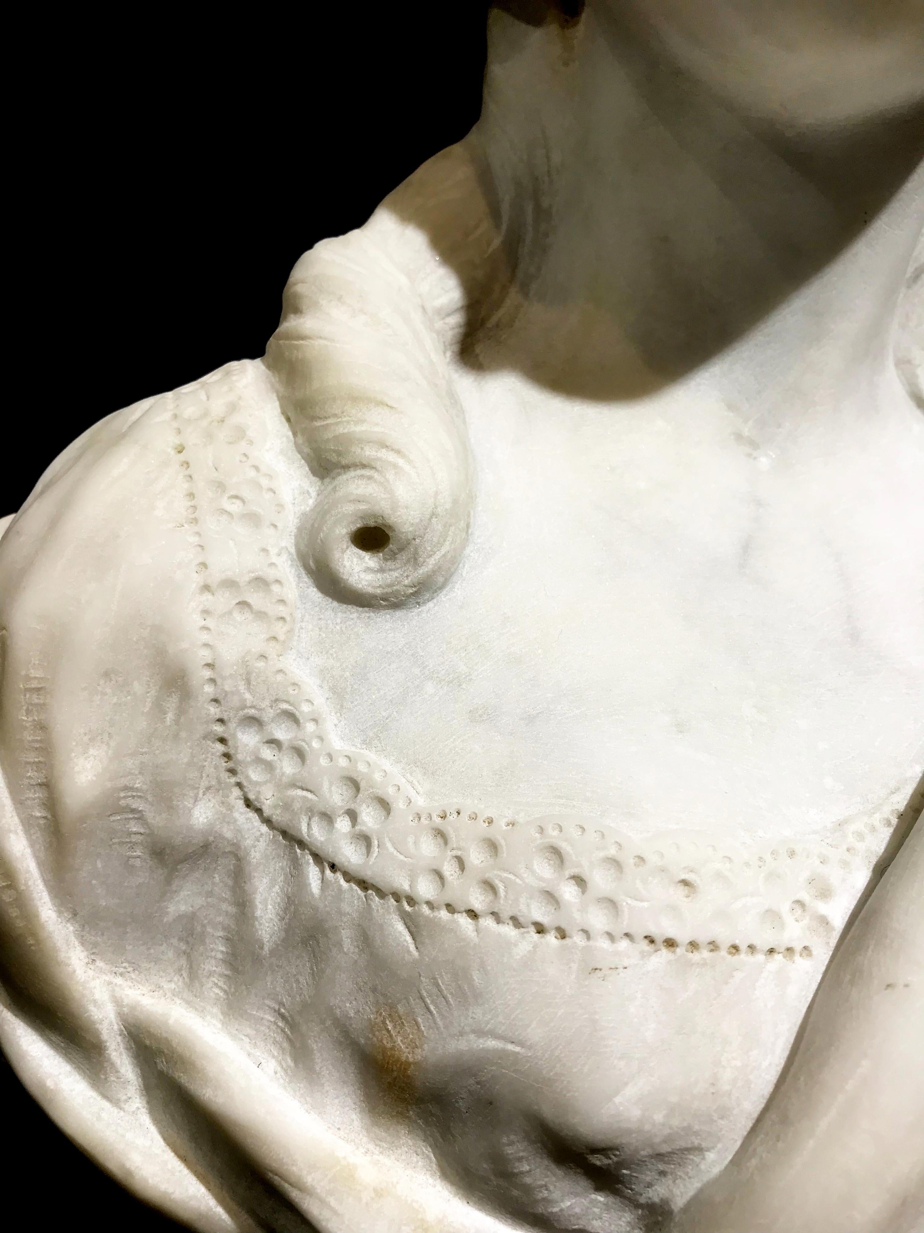 19th Century French White Marble Sculpture Bust of Queen Marie Antoinette Signed For Sale 10