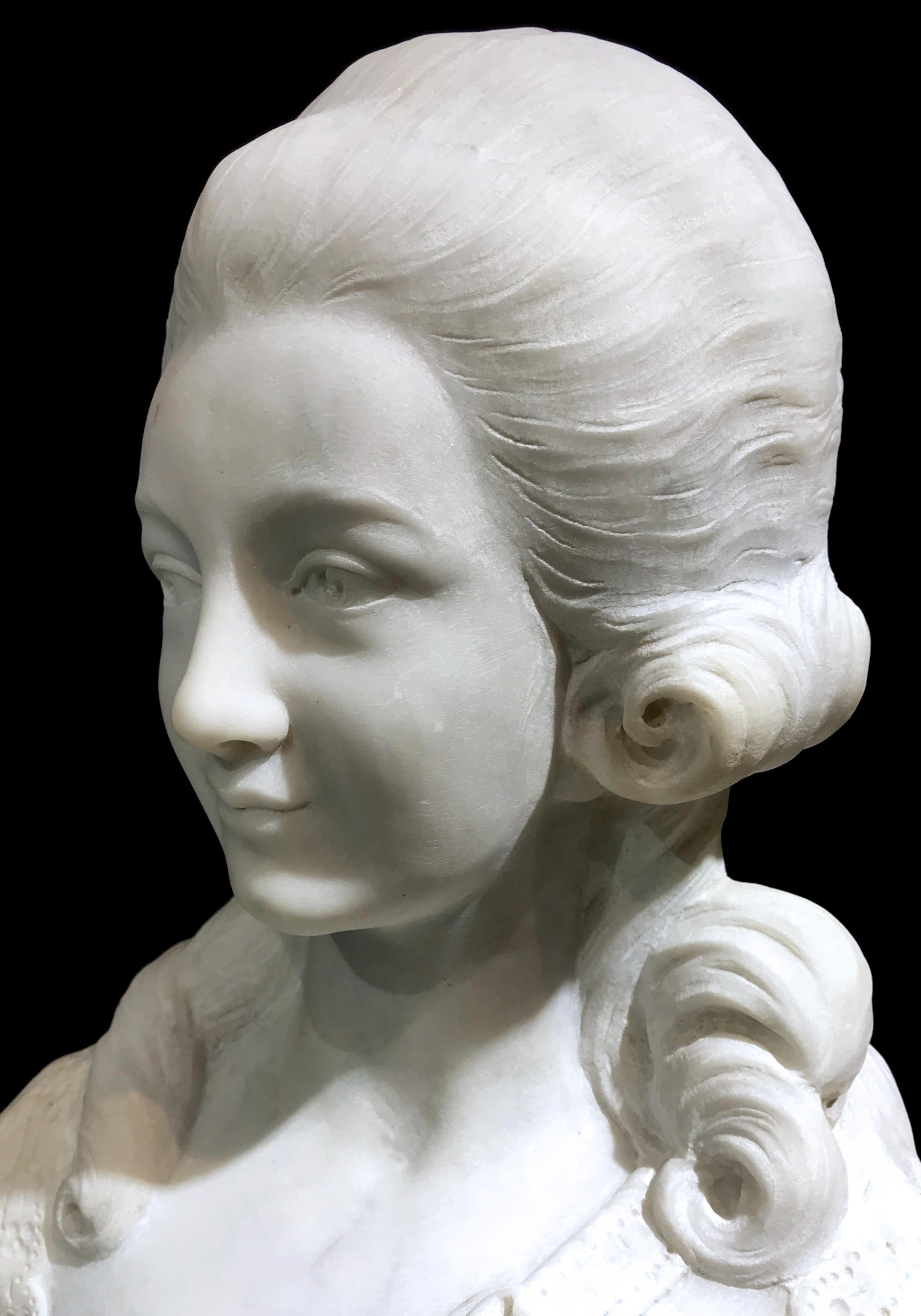 19th Century French White Marble Sculpture Bust of Queen Marie Antoinette Signed For Sale 11