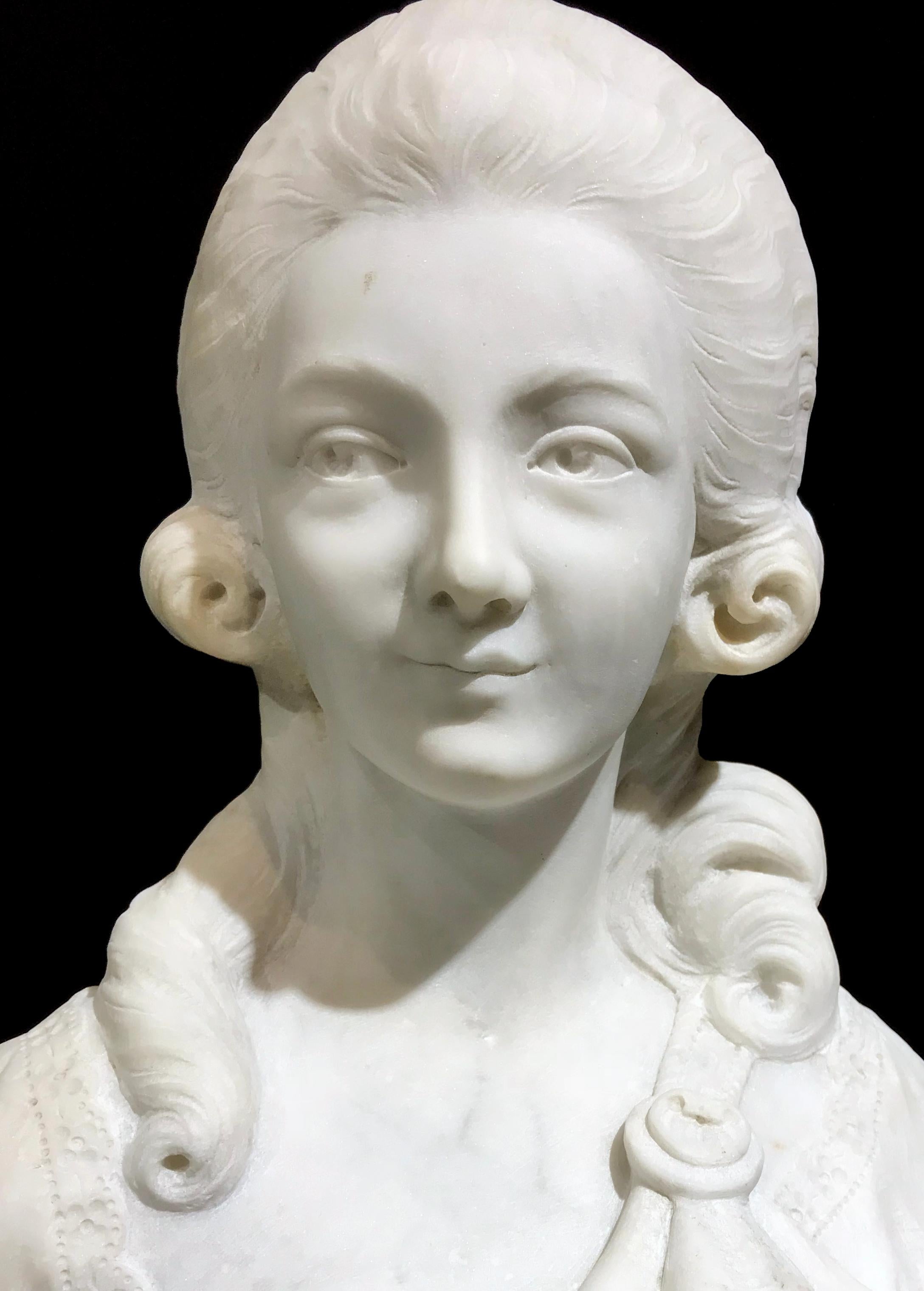 19th Century French White Marble Sculpture Bust of Queen Marie Antoinette Signed For Sale 12