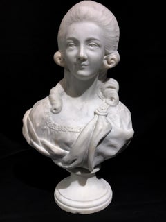 19th Century French White Marble Sculpture Bust of Queen Marie Antoinette Signed