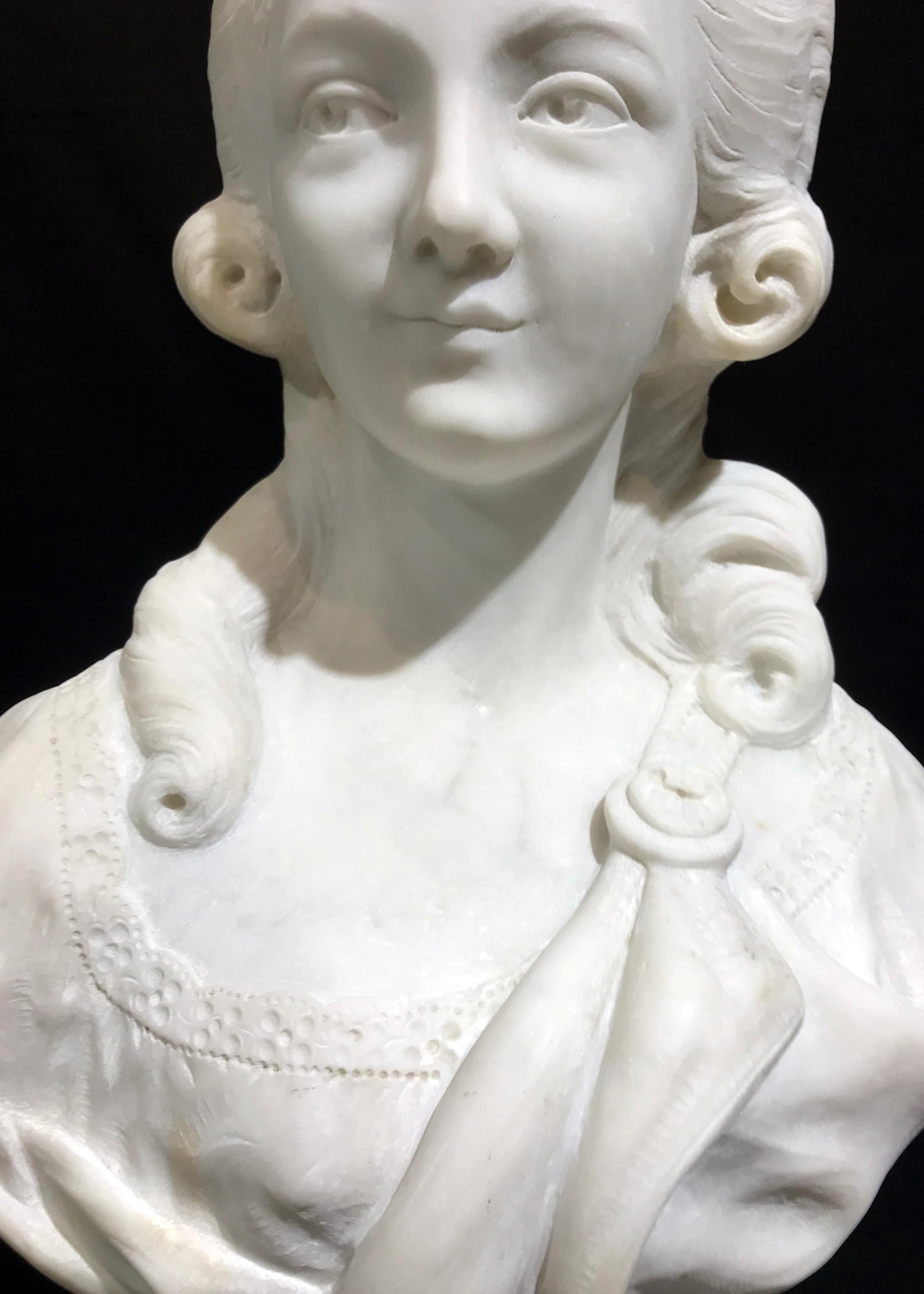 19th Century French White Marble Sculpture Bust of Queen Marie Antoinette Signed For Sale 1