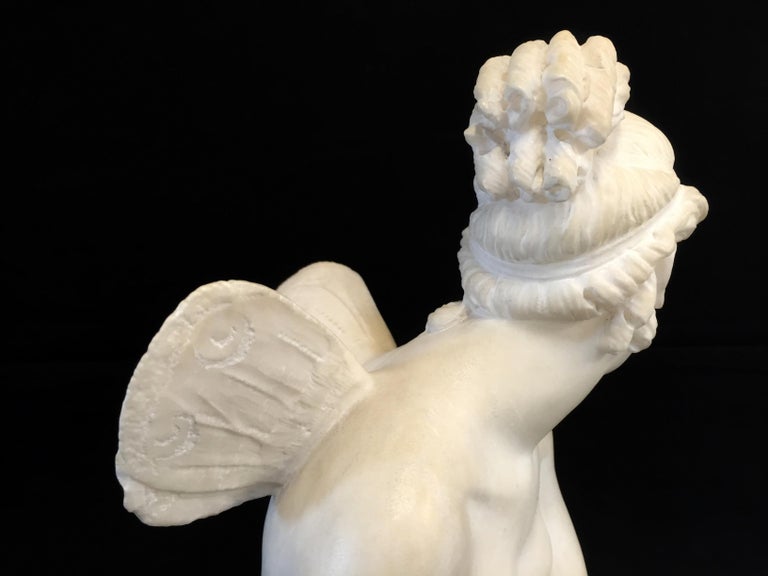 19th Century, French White Marble Sculpture, Psyche with Butterfly Wings For Sale 5