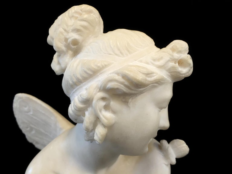 19th Century, French White Marble Sculpture, Psyche with Butterfly Wings For Sale 10