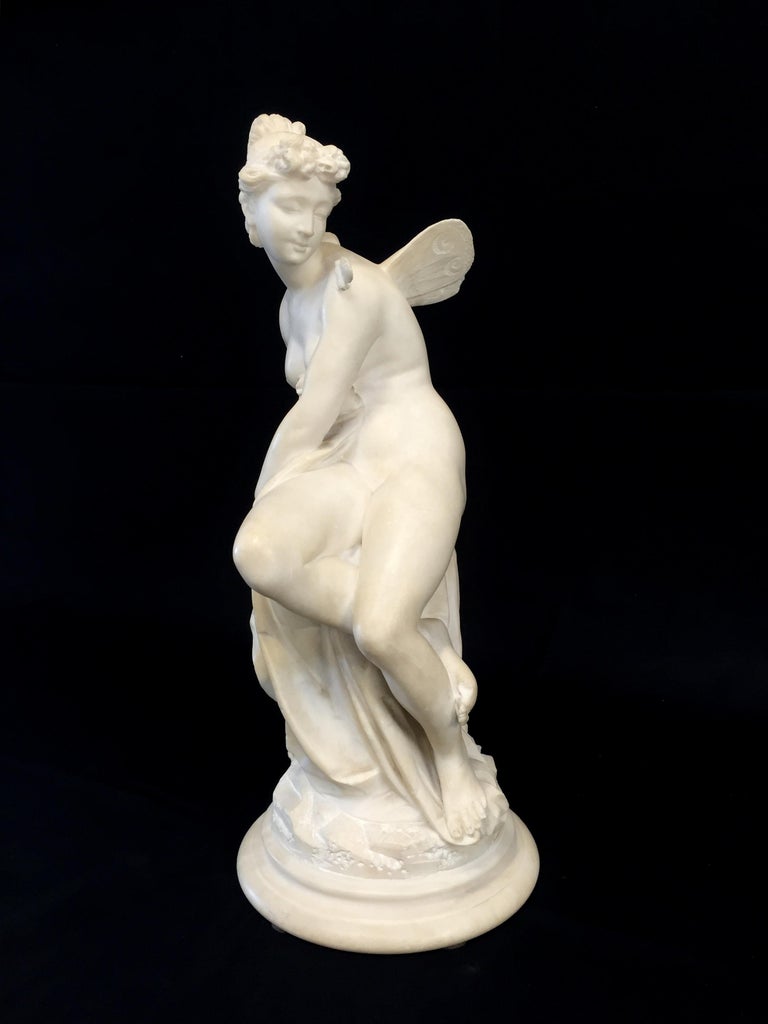 19th century, French white marble sculpture, Psyche with butterfly wings

This valuable sculpture, made in white marble in France in the 19th century, represents Psyche with butterfly wings. Psyche, a maiden of extraordinary beauty, is a character