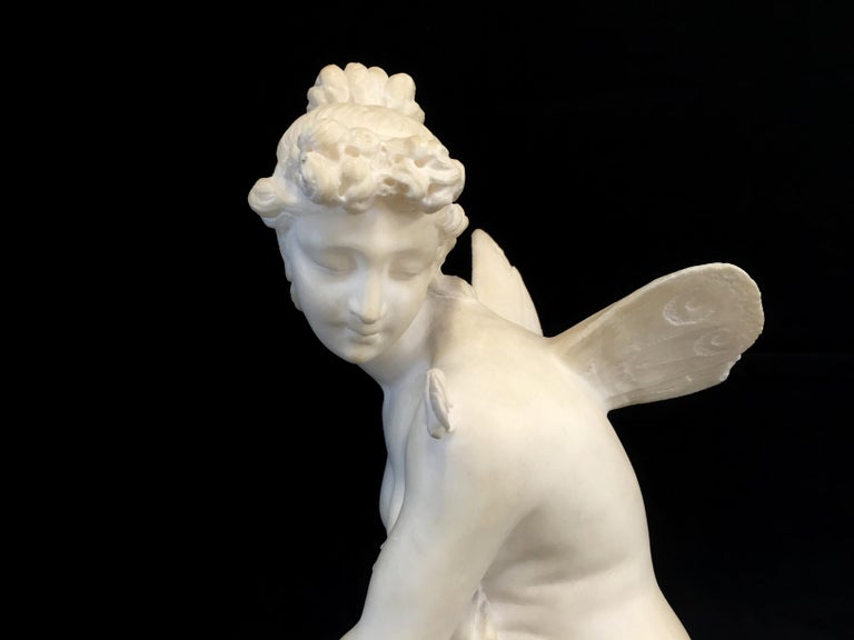 19th Century, French White Marble Sculpture, Psyche with Butterfly Wings In Good Condition For Sale In , IT