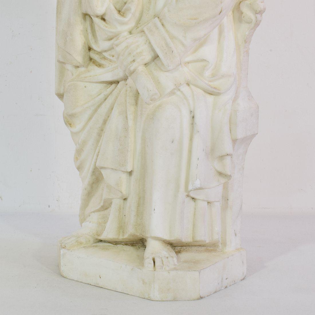 19th Century French White Marble Statue Of Saint John For Sale 5