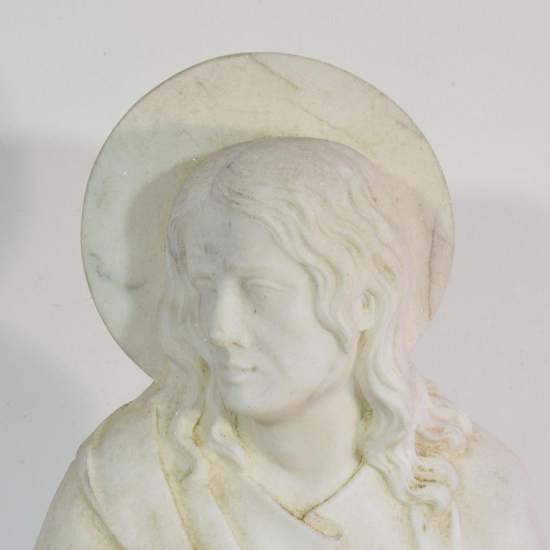 19th Century French White Marble Statue Of Saint John For Sale 9
