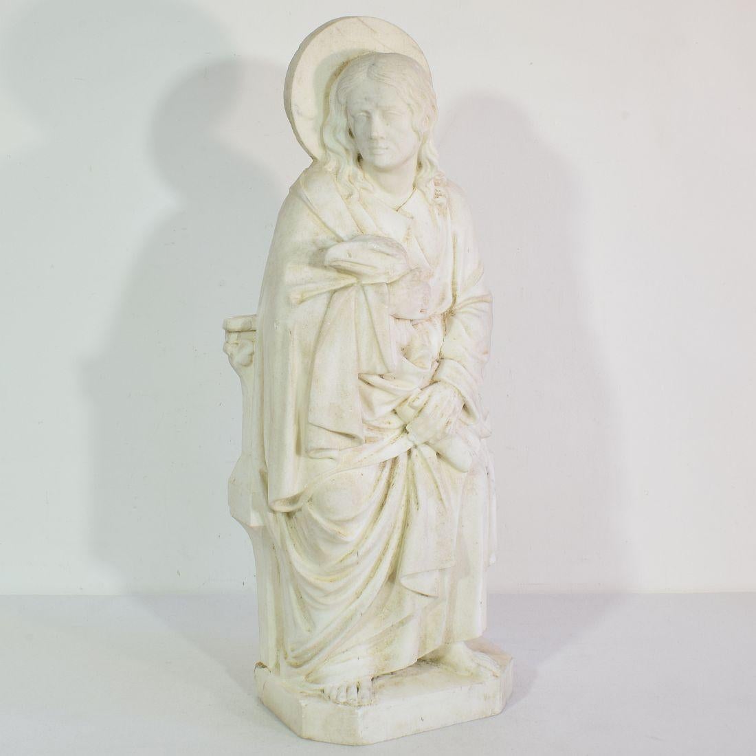 Gothic Revival 19th Century French White Marble Statue Of Saint John For Sale