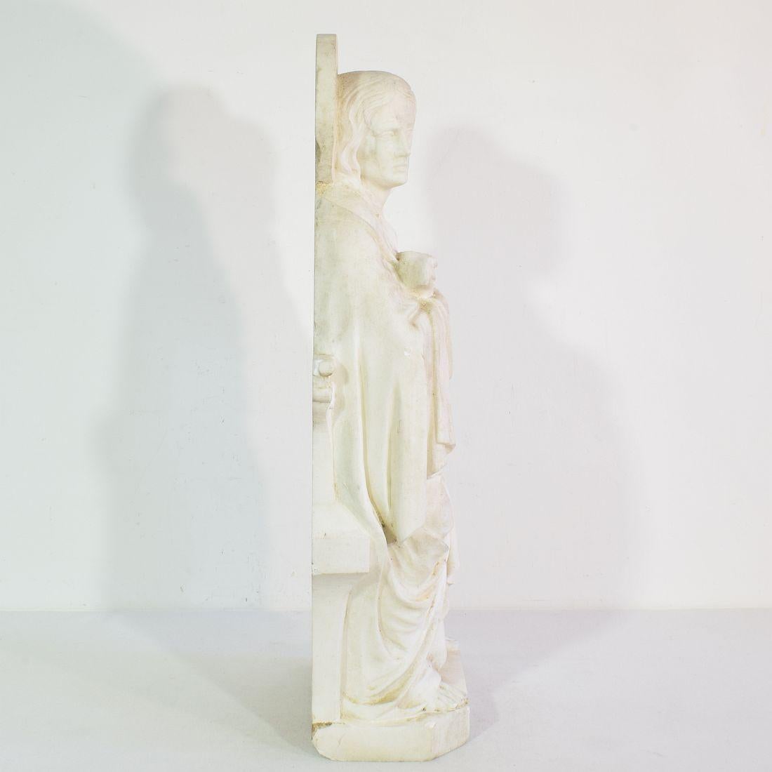 Hand-Carved 19th Century French White Marble Statue Of Saint John For Sale