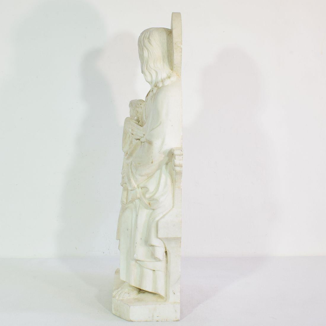 19th Century French White Marble Statue Of Saint John For Sale 1