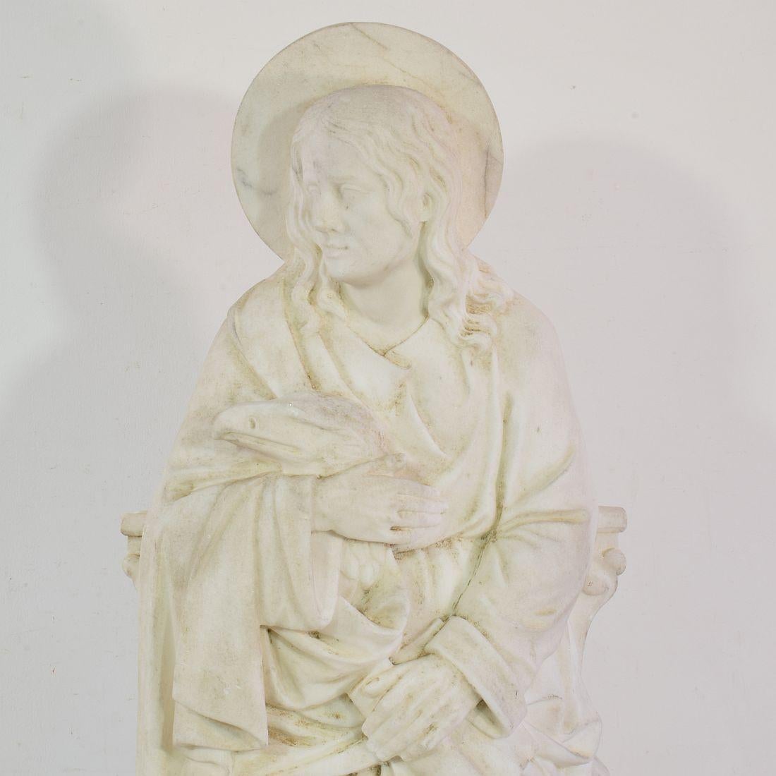 19th Century French White Marble Statue Of Saint John For Sale 3