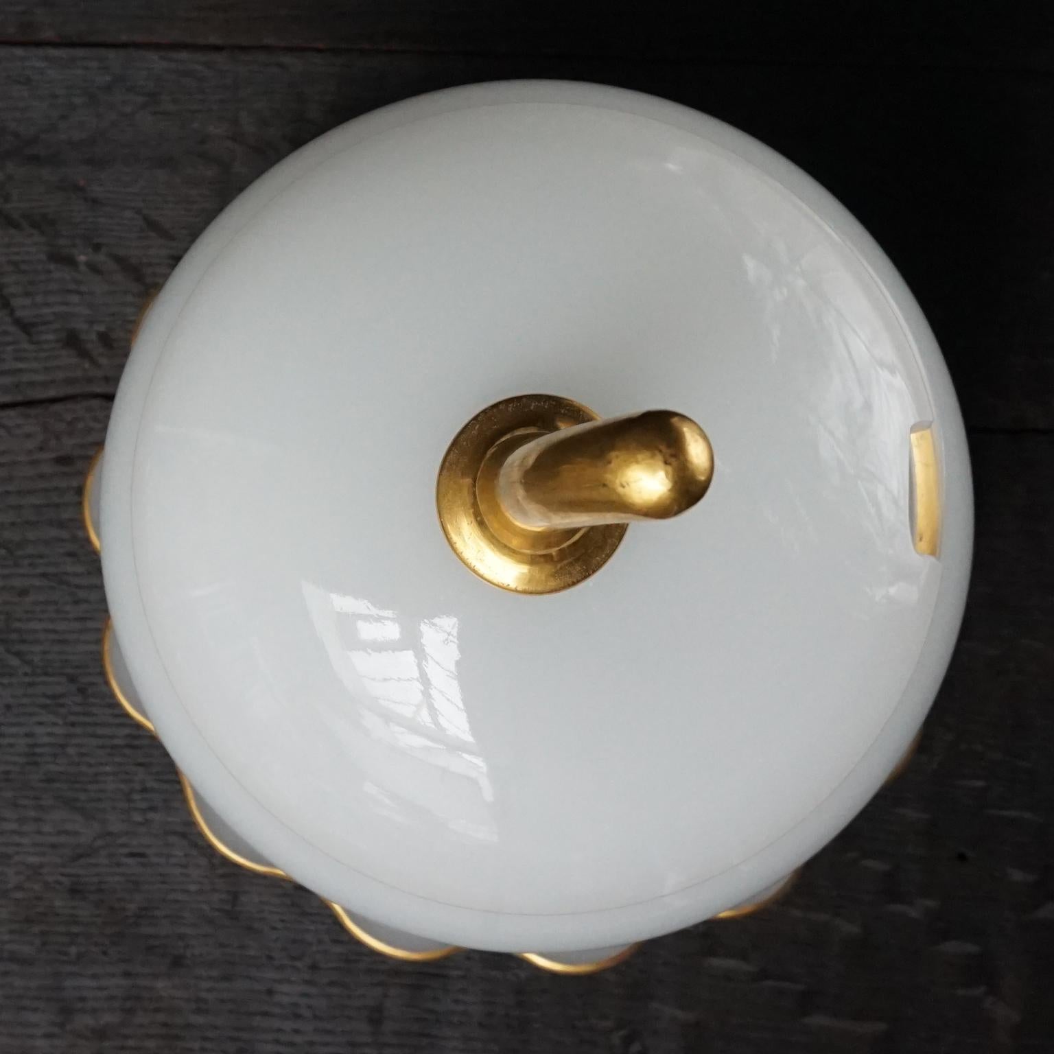 Gilt 19th Century French White Opaline Glass Pumpkin or Apple Shaped Bowl or Tureen