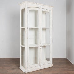 19th-Century French White Painted Oak Bookcase Display Cabinet with Glass Doors