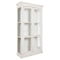 19th-Century French White Painted Oak Bookcase Display Cabinet with Glass Doors