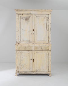 Meuble de rangement français du 19ème siècle patiné blanc