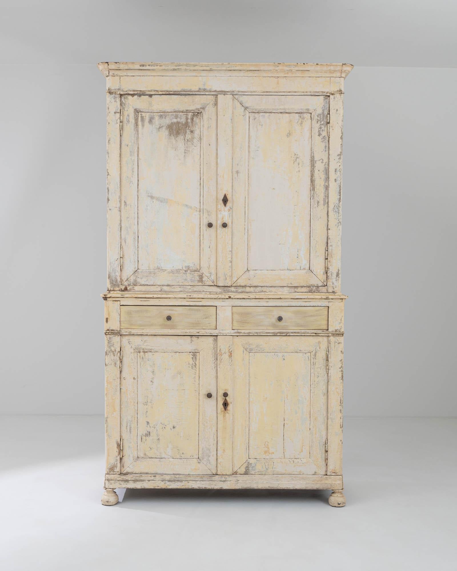 Country 19th Century French White Patinated Cabinet For Sale