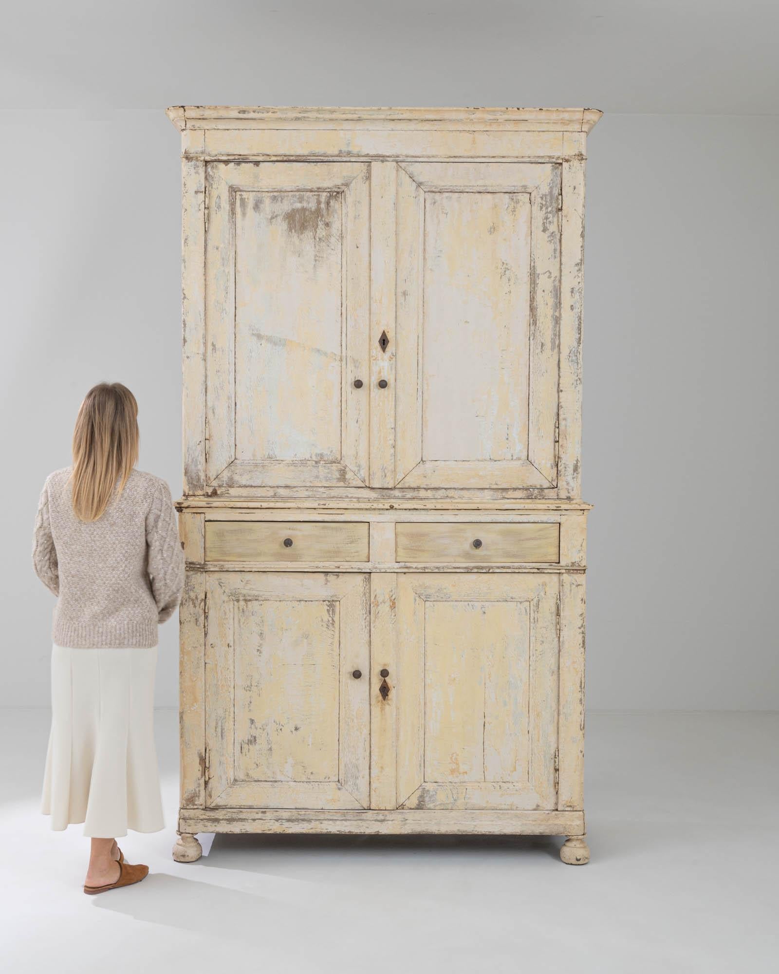 Wood 19th Century French White Patinated Cabinet For Sale