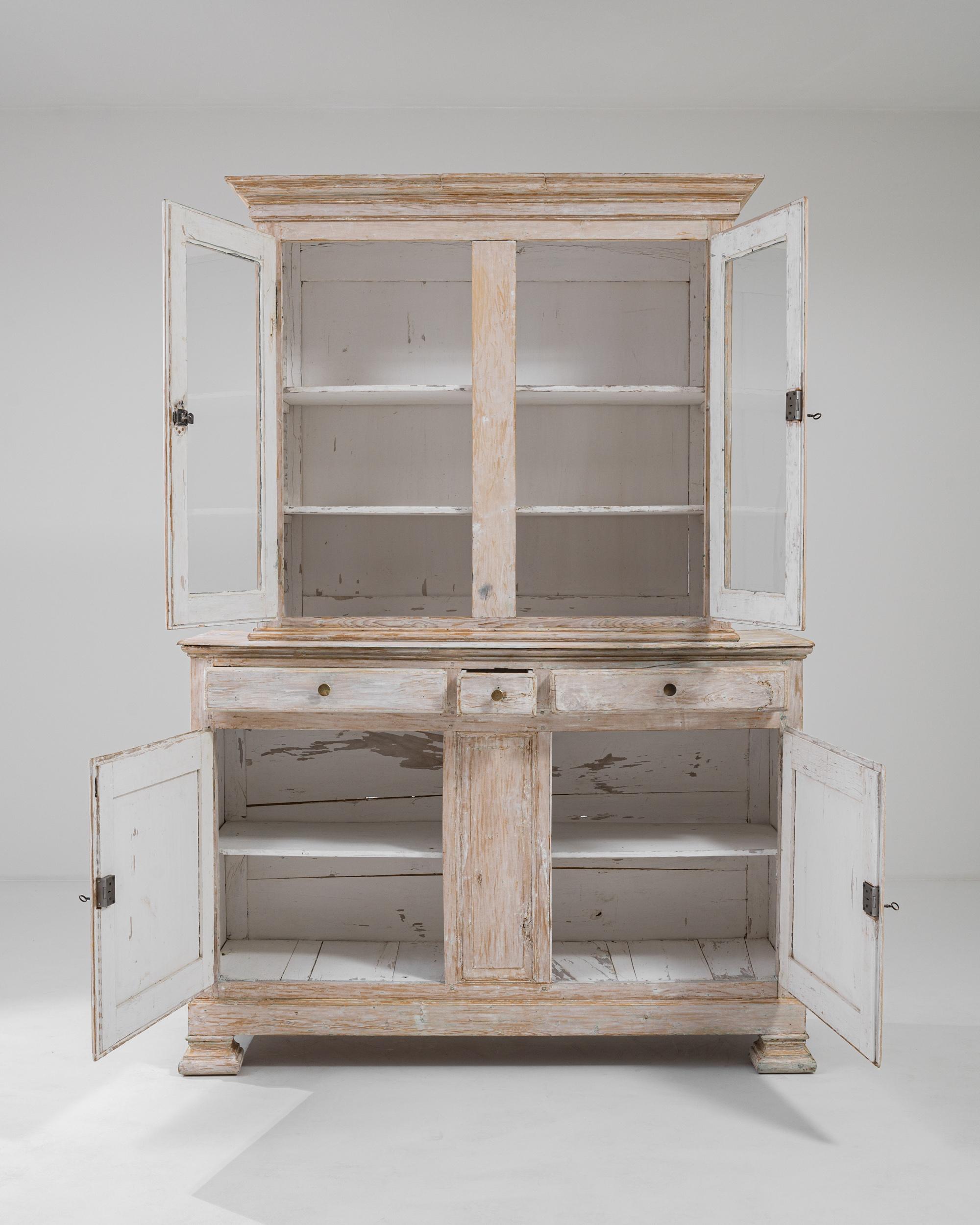 French Provincial 19th Century French White Patinated Vitrine For Sale