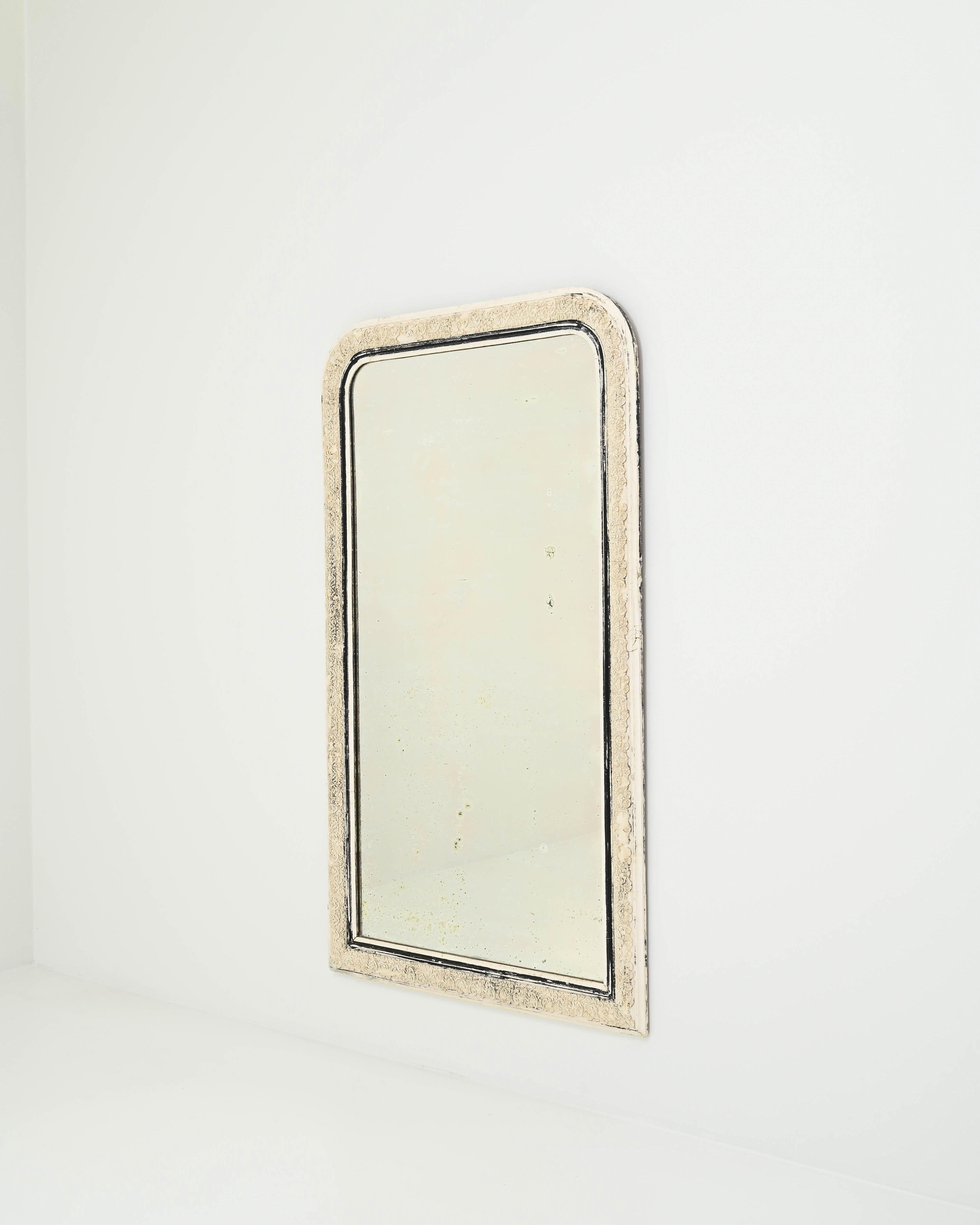 19th Century French White Patinated Wooden Mirror 1