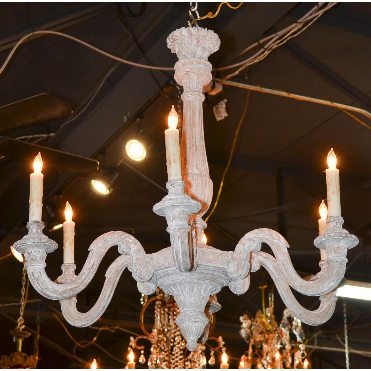 Carved 19th Century French White-Washed Chandelier
