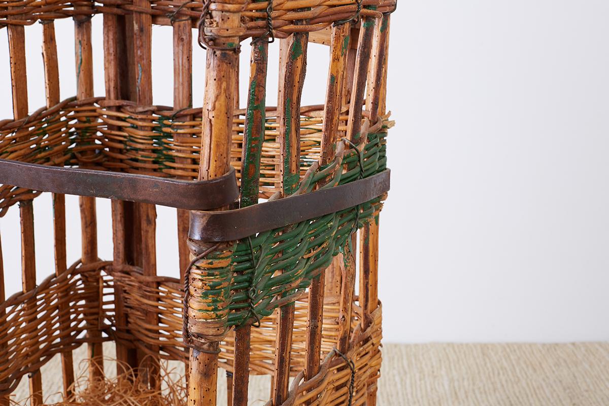 19th Century French Wicker Harvest Display Basket In Distressed Condition In Rio Vista, CA