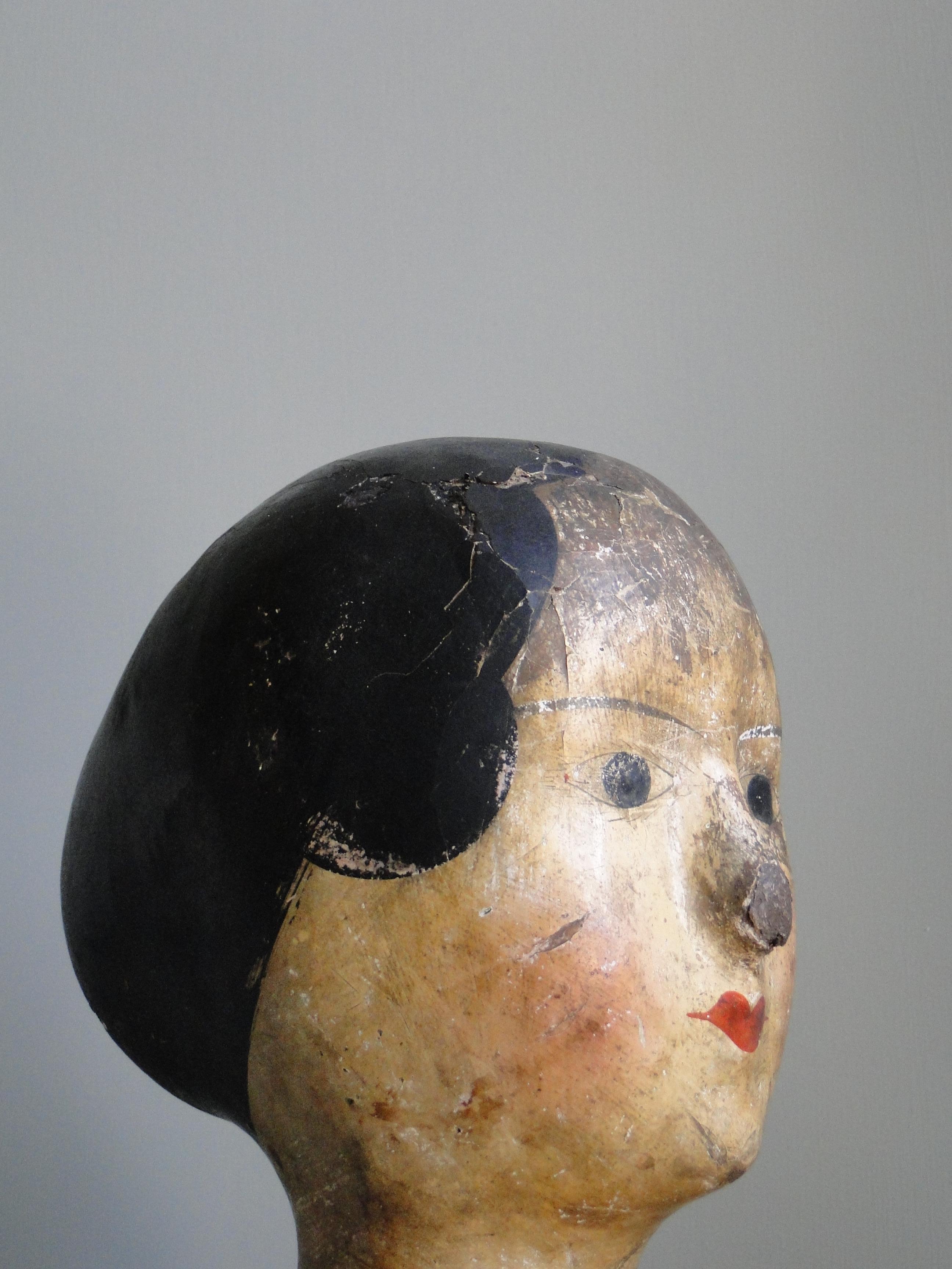 Paper 19th Century French Wig Head Marotte Papier Maché For Sale