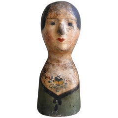 19th Century French Wig Head Marotte Papier Maché