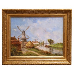 19. Jahrhundert Französisch Windmühle Landschaft Öl auf Leinwand Gemälde von Gustave Mascart