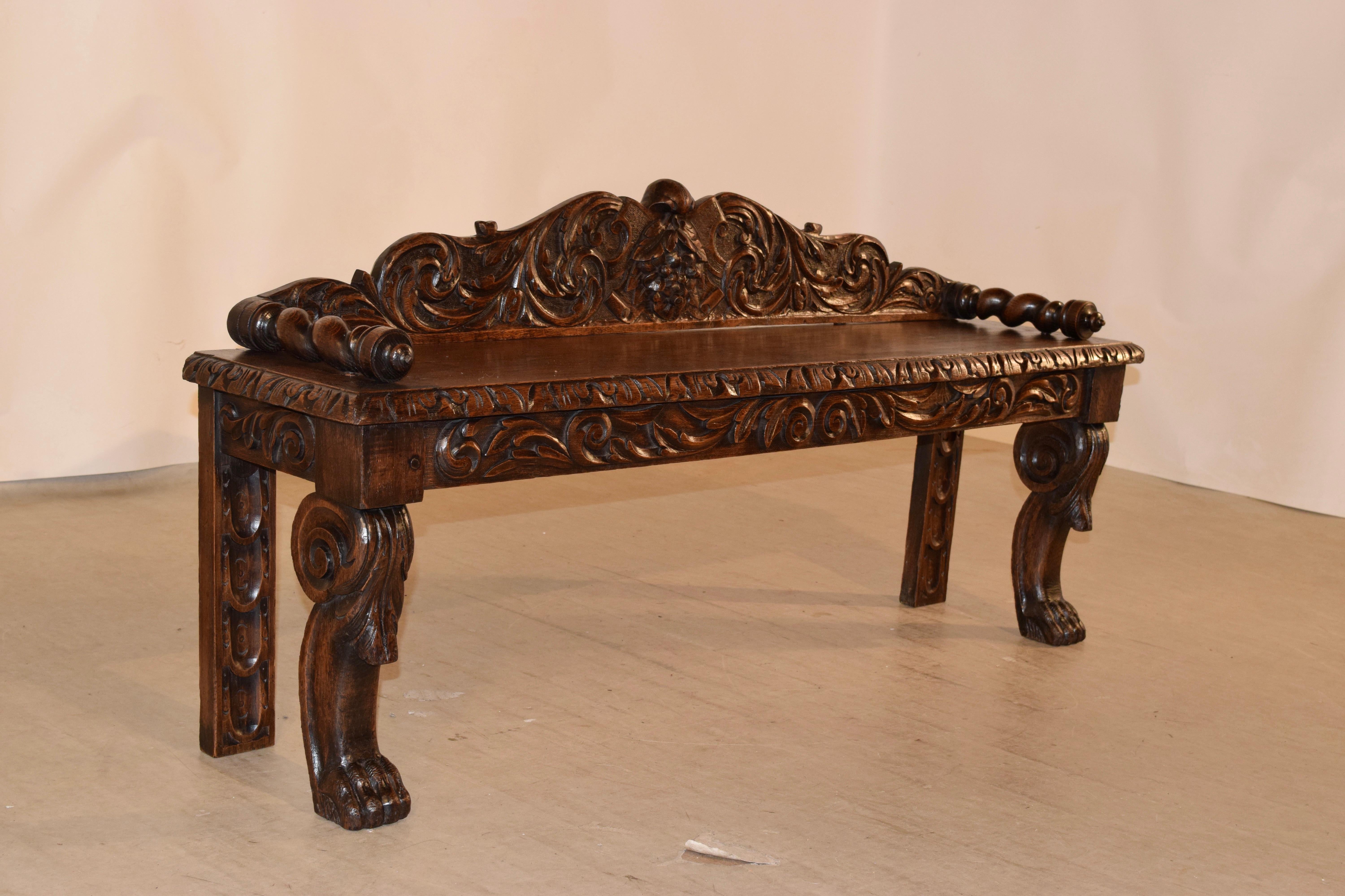 Hand-Carved 19th Century French Window Seat