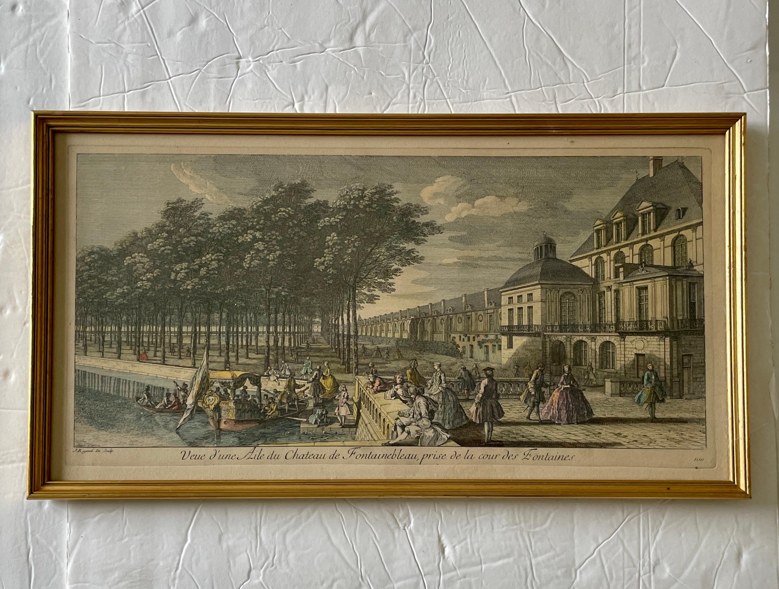 19th century French wing of the Château de Fontainebleau Scene Lithograph. This piece includes a frame. We have a total of 5 complimenting pieces, collect all 5 . Add some French Architecture to your home.