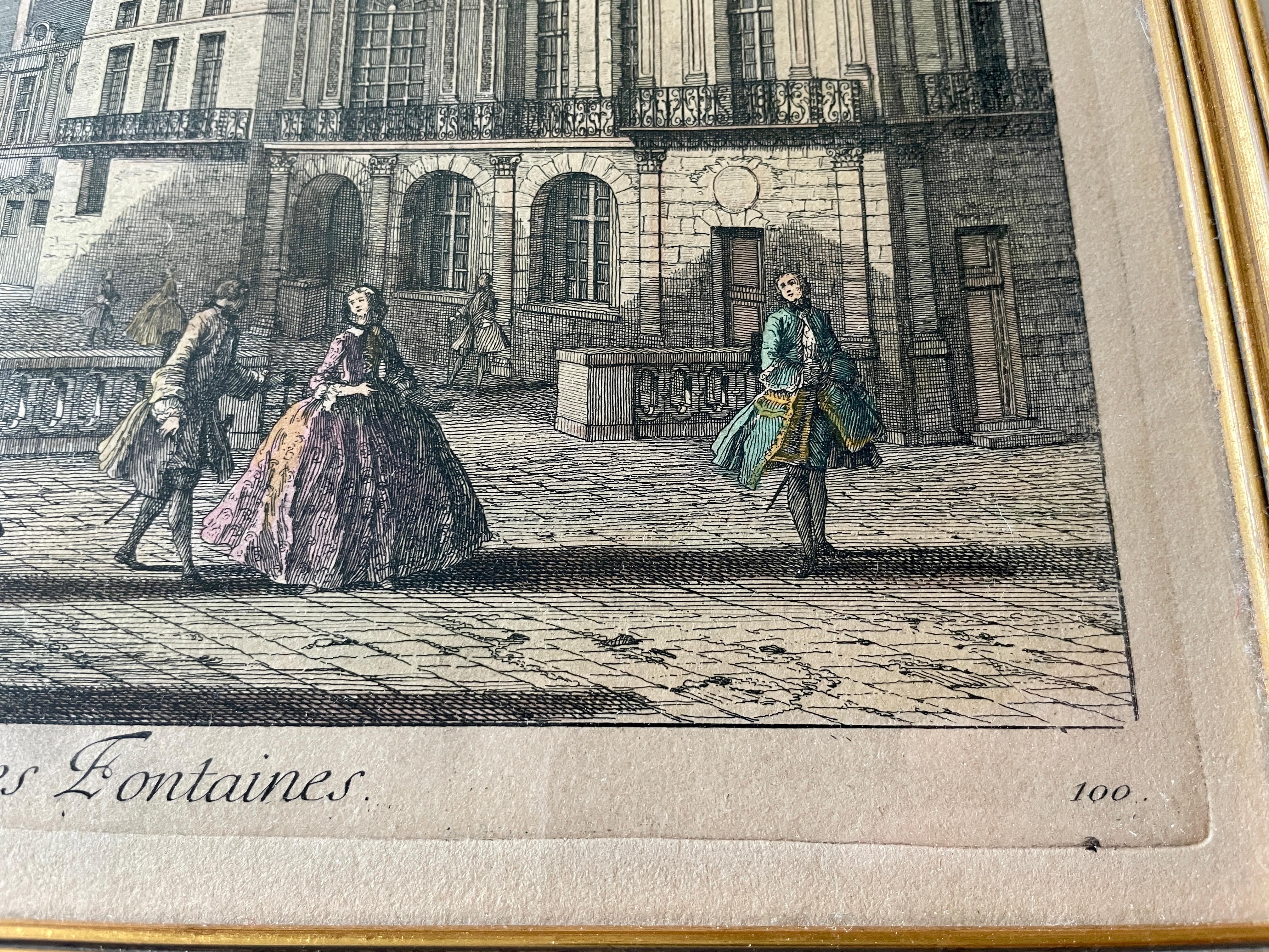 19th Century French Wing of the Château De Fontainebleau Scene Lithograph For Sale 1