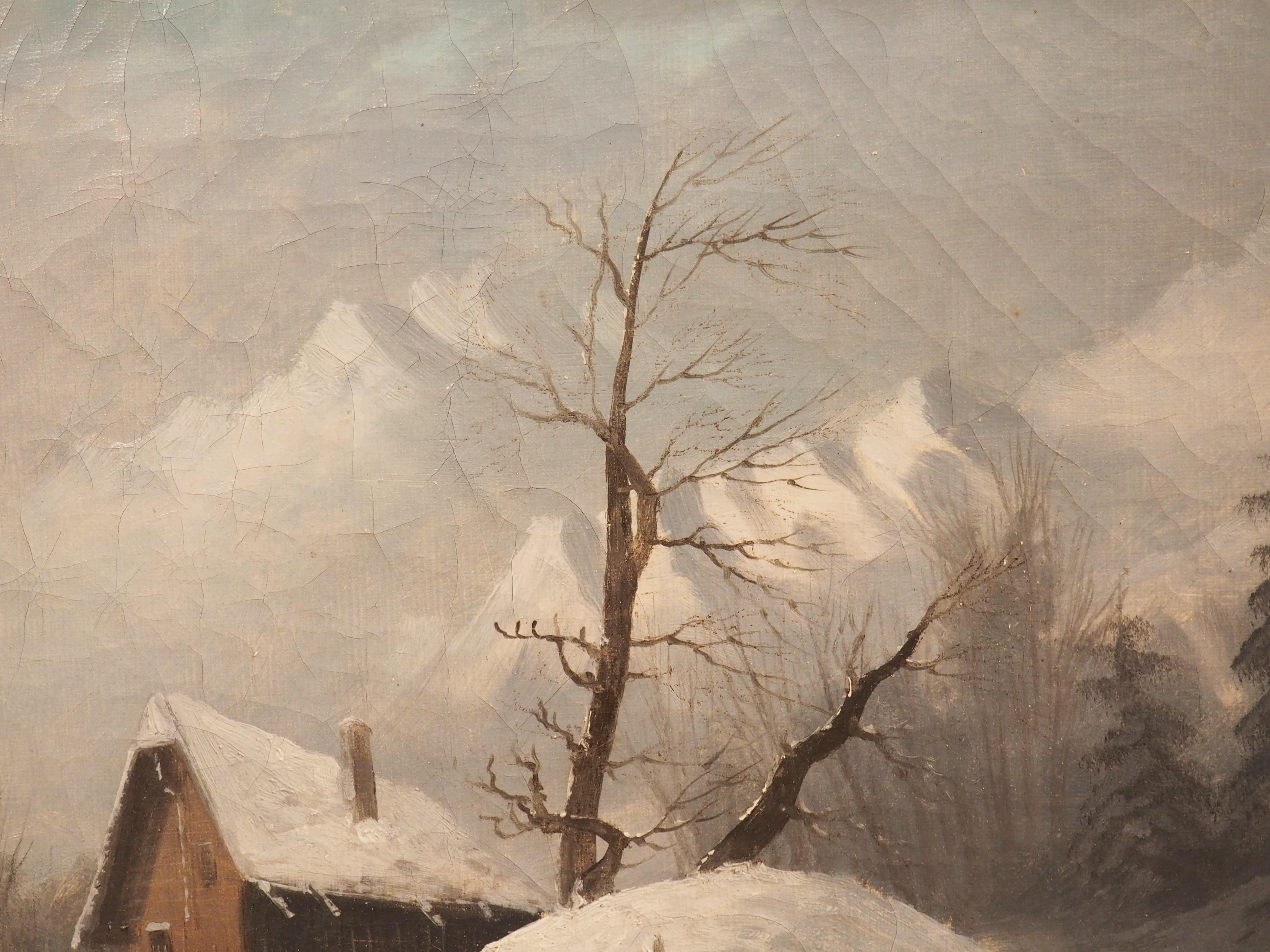 Peinture de paysage d'hiver du 19ème siècle dans son cadre d'origine en bois doré en vente 3